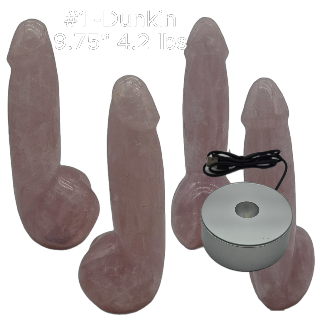 Rose Quartz Penis Sculptures - “The D Collection” - Carved Crystal Art, 6 Unique Sizes, Optional LED Display Stand Crystal Hoarder
