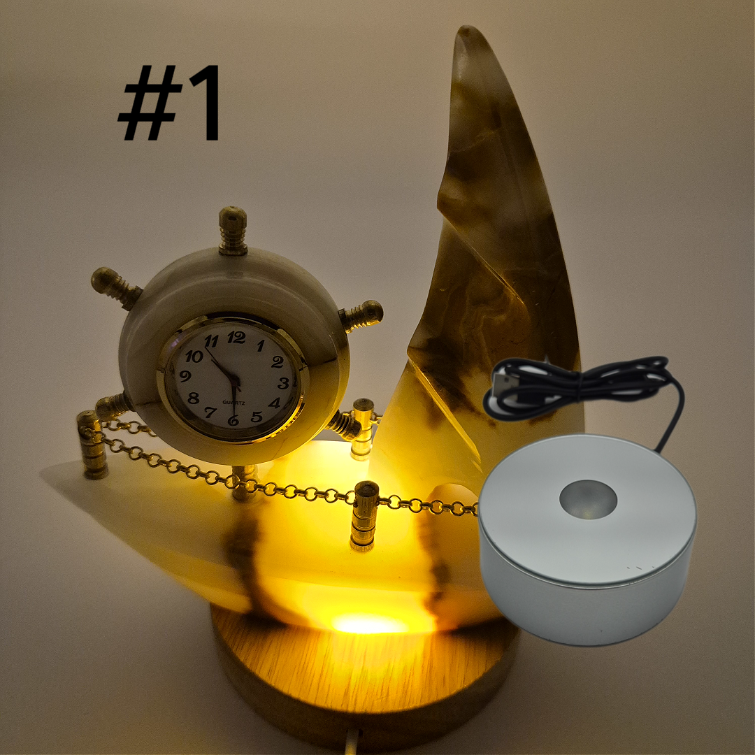 Onyx Sailboat Clock - Nautical Desk Decor - Luxury Crystal Clock - Optional Light-Up Base Crystal Hoarder