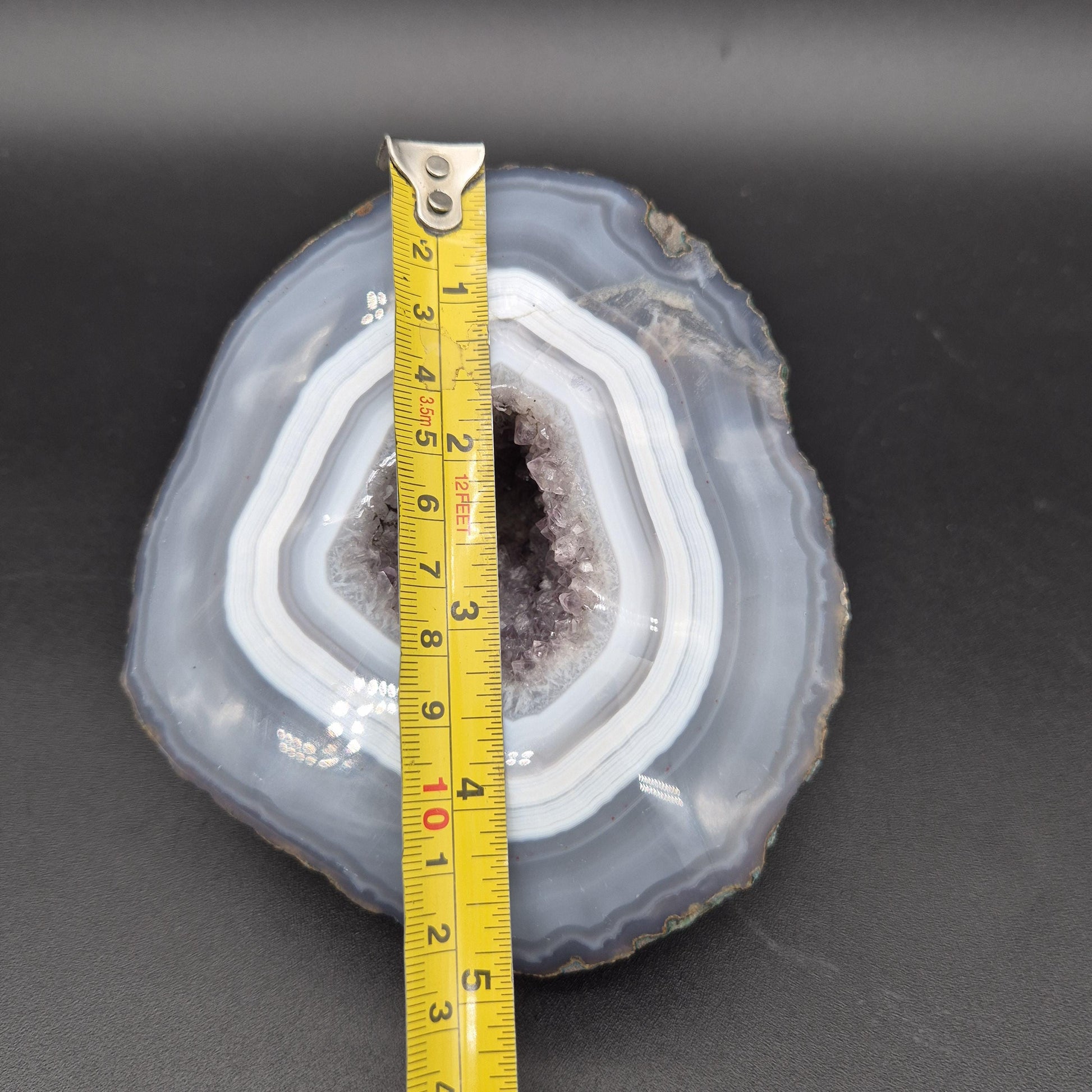 AAA+ Super Rare Amethyst with Tight Blue White Banded Agate Geode Brazil 3.42 lbs 5x4.5x2 Collector Crystal Crystal Hoarder