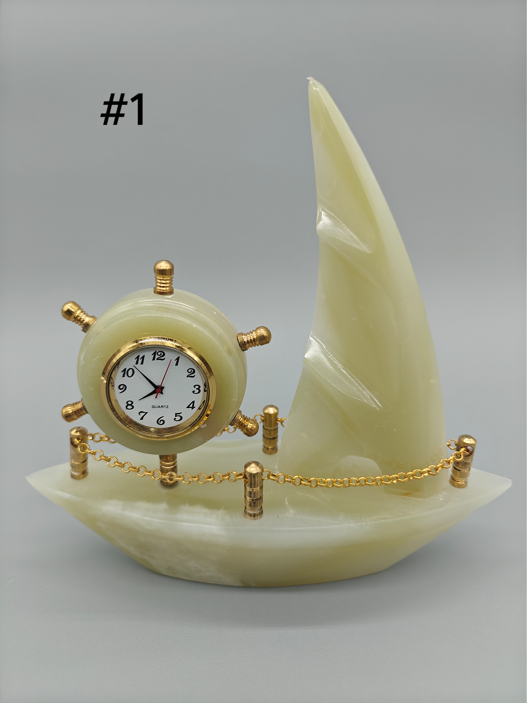 Onyx Sailboat Clock - Nautical Desk Decor, Luxury Crystal Timepiece with Optional light up base Crystal Hoarder