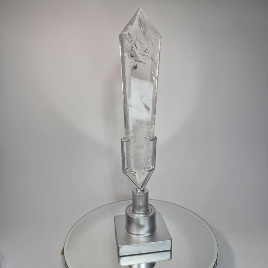 Large Faceted Clear Quartz Double Terminated Crystal on Spin Stand - 4.215 lbs - 16.5in Statement Crystal Display - Collector Specimen Crystal Hoarder