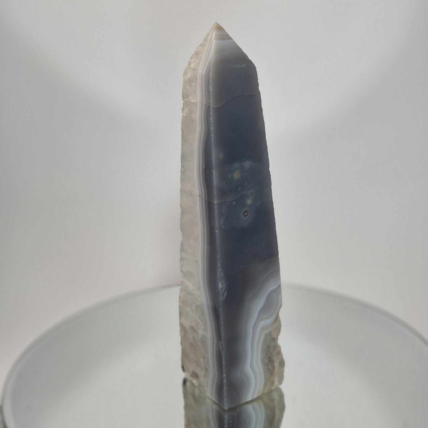 Blue Banded Agate with Druzy Quartz Tower - Can Be Backlit, Brazilian Crystal Crystal Hoarder
