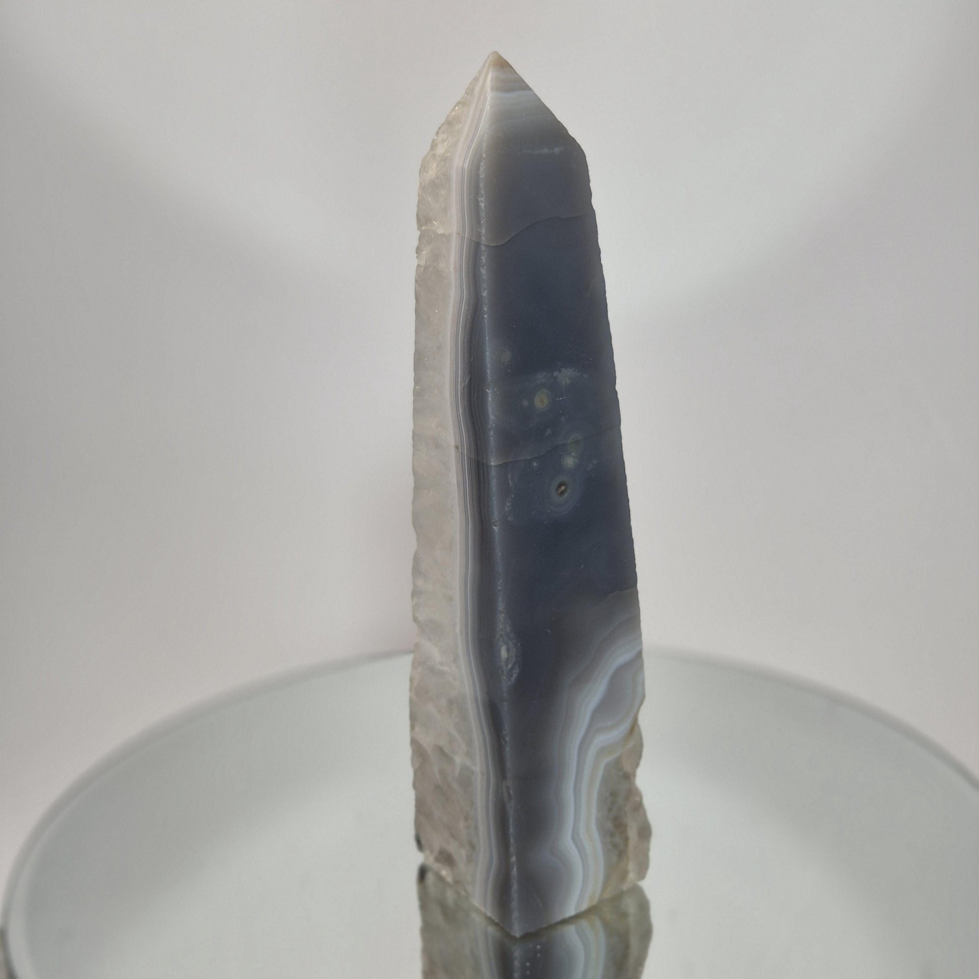 Blue Banded Agate with Druzy Quartz Tower - Can Be Backlit, Brazilian Crystal Crystal Hoarder