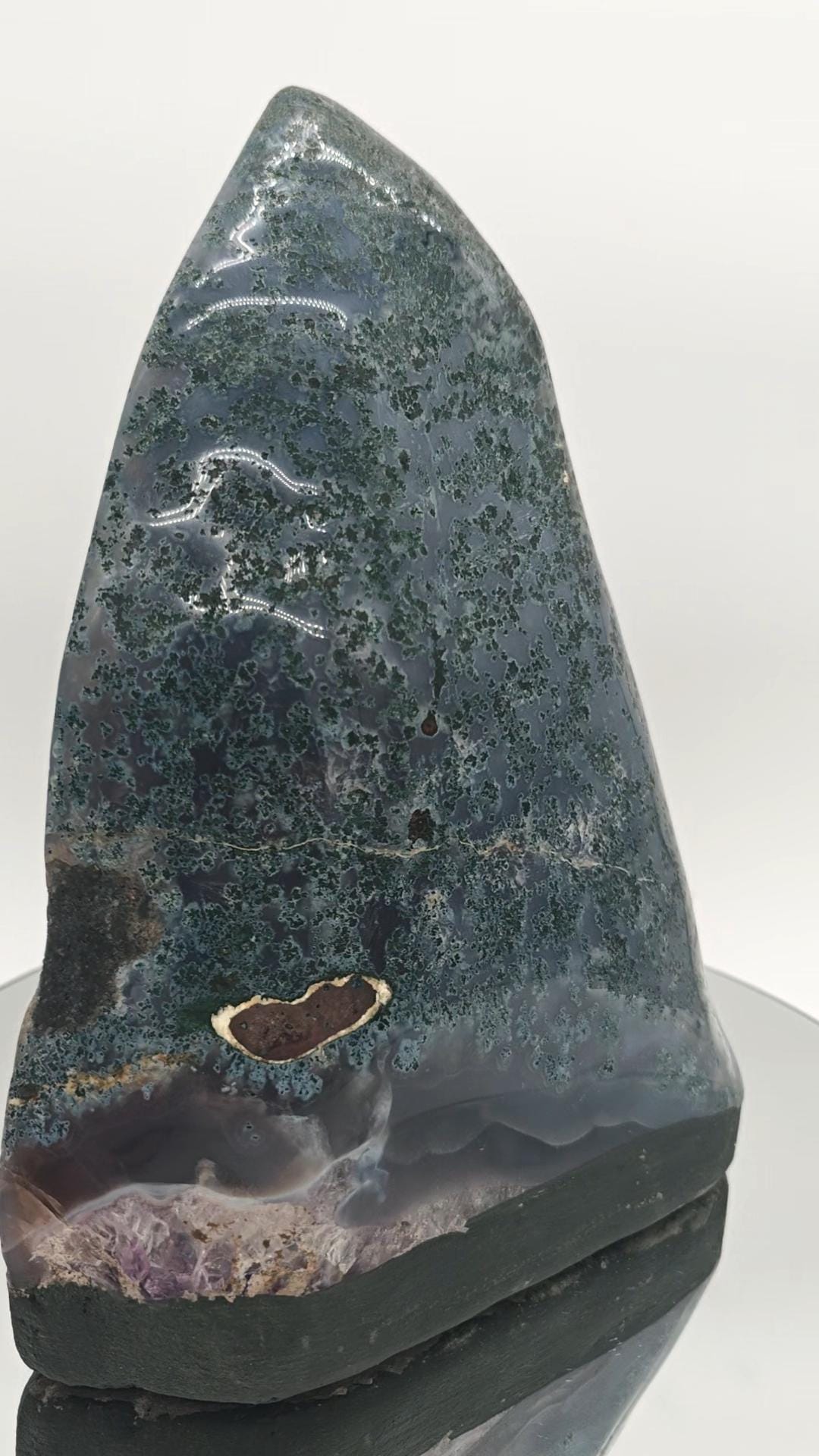 Rare Fully Polished Amethyst Cathedral with Flower Formation & Blue Banded Agate Crystal Hoarder