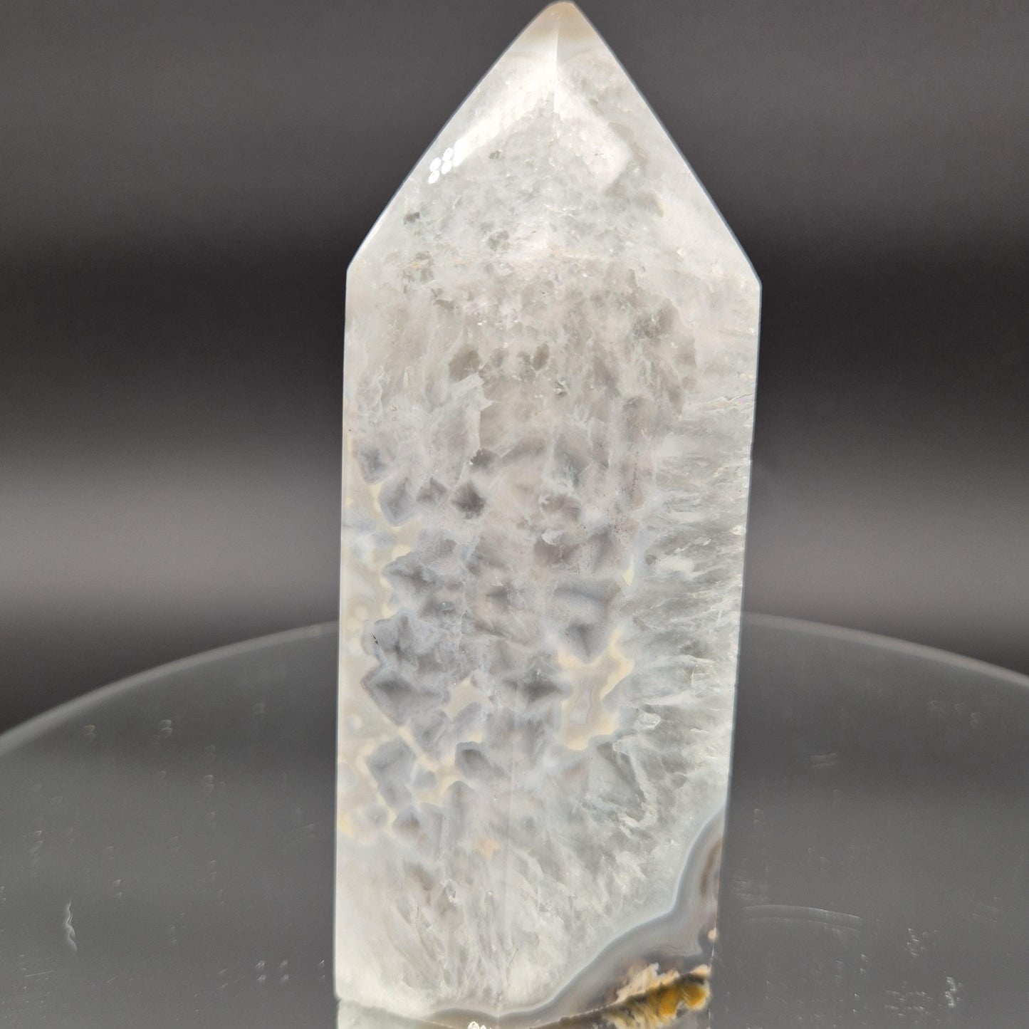 AAA+ Banded Agate Tower with Druzy Black Hematite & Quartz - 6 x 3.25in, 2.62 lbs - Brazilian Crystal, Healing Decor Crystal Hoarder