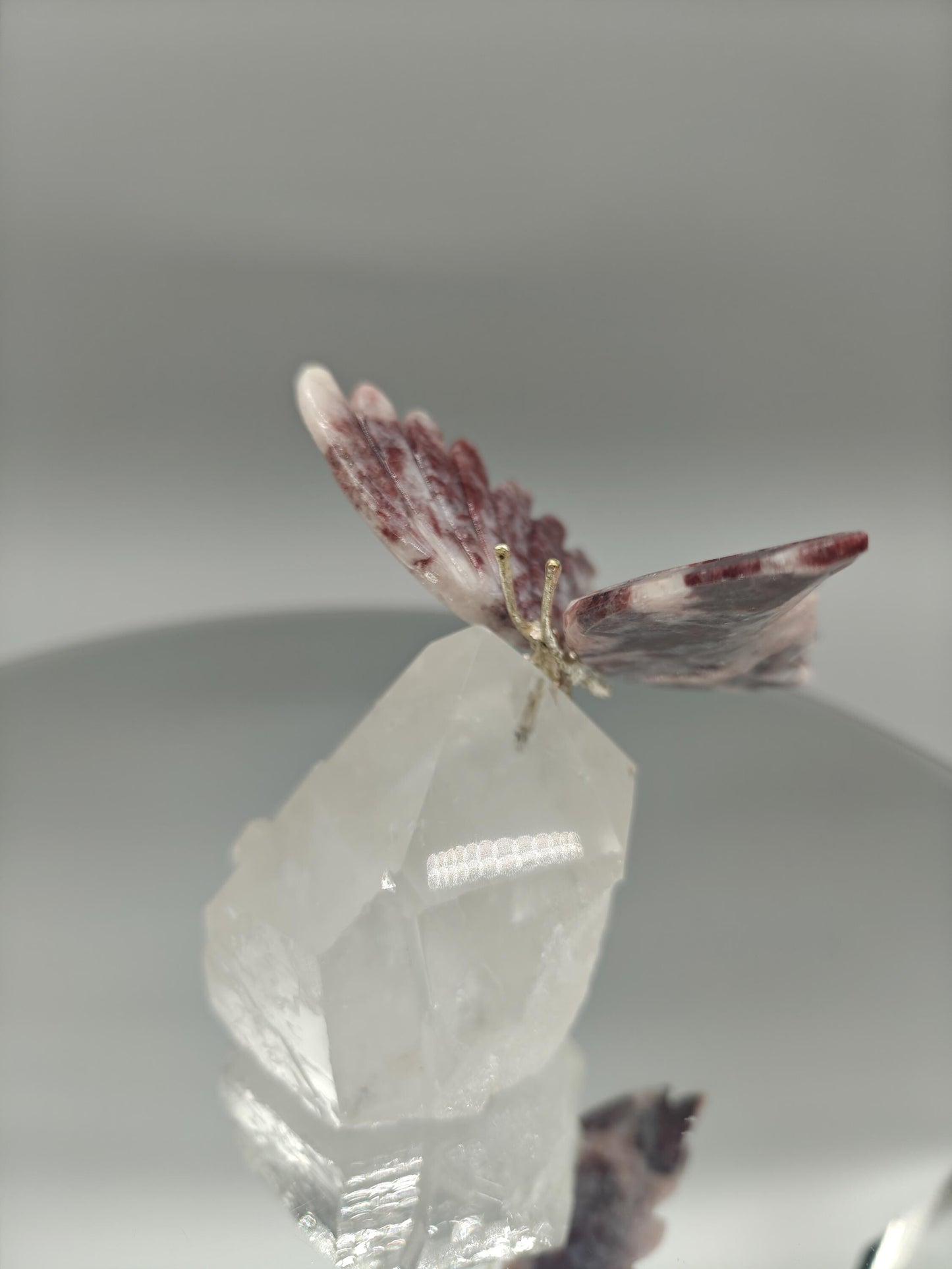 Red & Pink Jasper Butterfly on Clear Quartz Point - Brazil - 4 x 3.5in - 10.45 oz Crystal Hoarder
