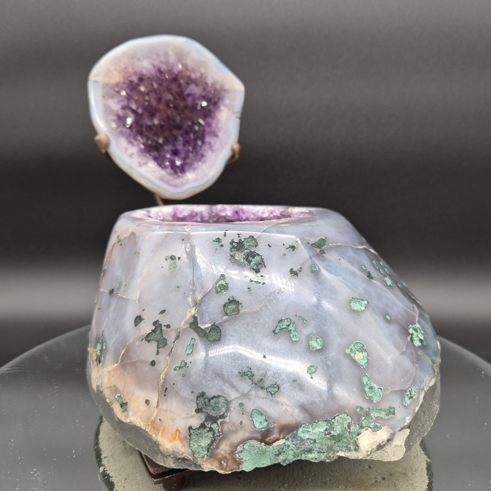 AAA Plus Amethyst Geode Jewelry Box Blue Banded Agate Decorative Crystal Display Piece 8.95 lb 8x7.5x6 Crystal Hoarder