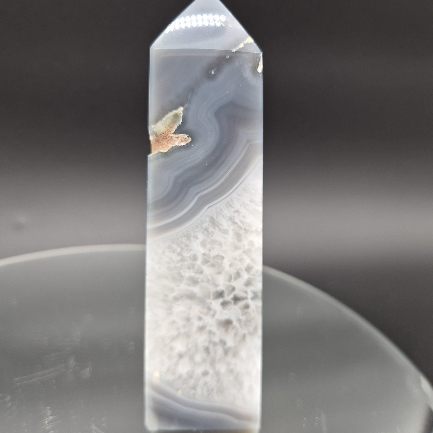 AAA+ Perfect Druzy Quartz Blue Banded Agate Obelisk Tower | Rare Baby Blue Eye Stalactite Formation | Brazil | 0.85 lbs Crystal Hoarder
