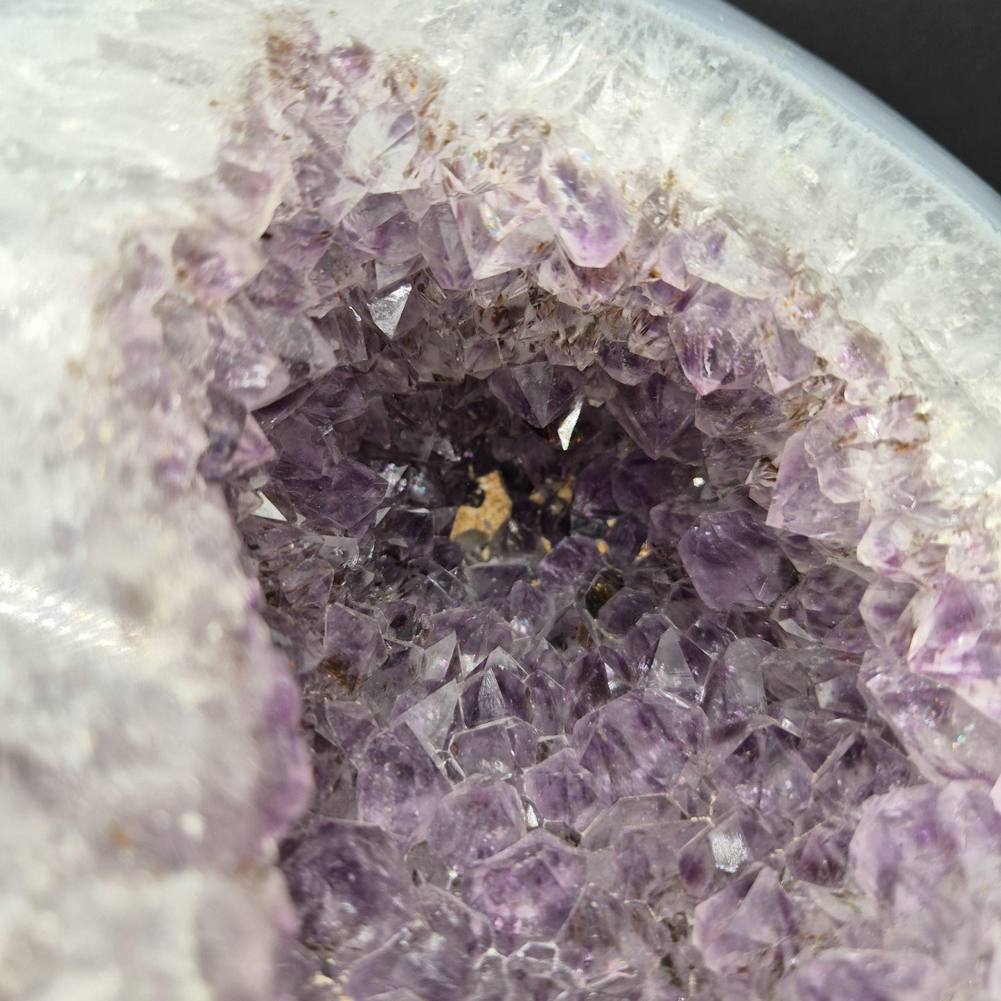 Fully Polished Amethyst with Blue Banded Agate Geode Head Hematite Calcite 12.41 lbs 9x9x7.5 Brazil Crystal Hoarder