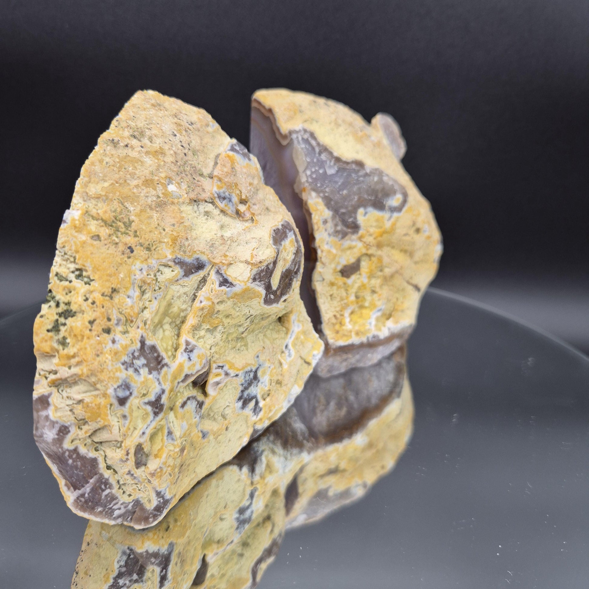 AAA+ Agate Bookends with Druzy & Stalactite Eye 7x4.5 | 3.73 lbs Natural Crystal Pair | Polished Agate Geode | Unique Home Decor Crystal Hoarder