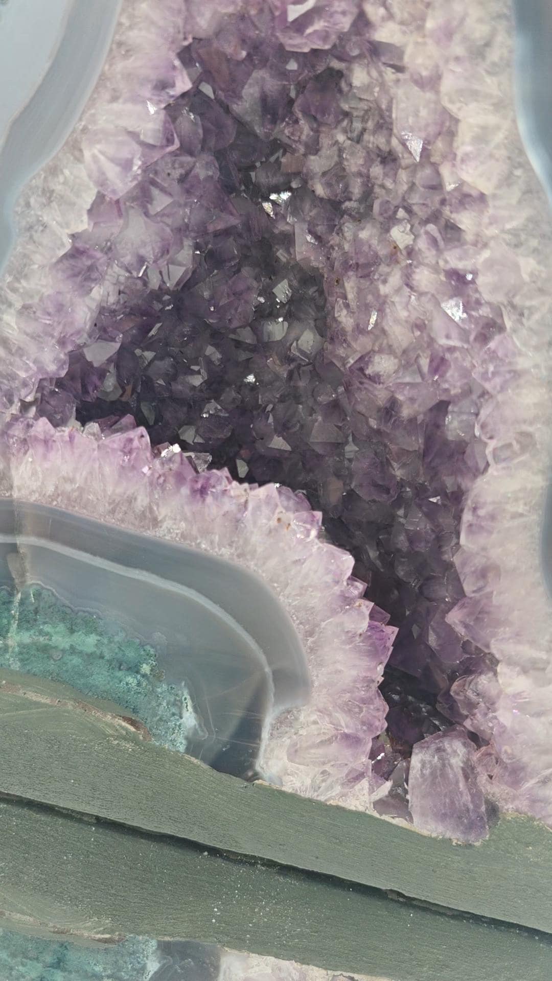 Rare Fully Polished Amethyst Cathedral with Flower Formation & Blue Banded Agate Crystal Hoarder