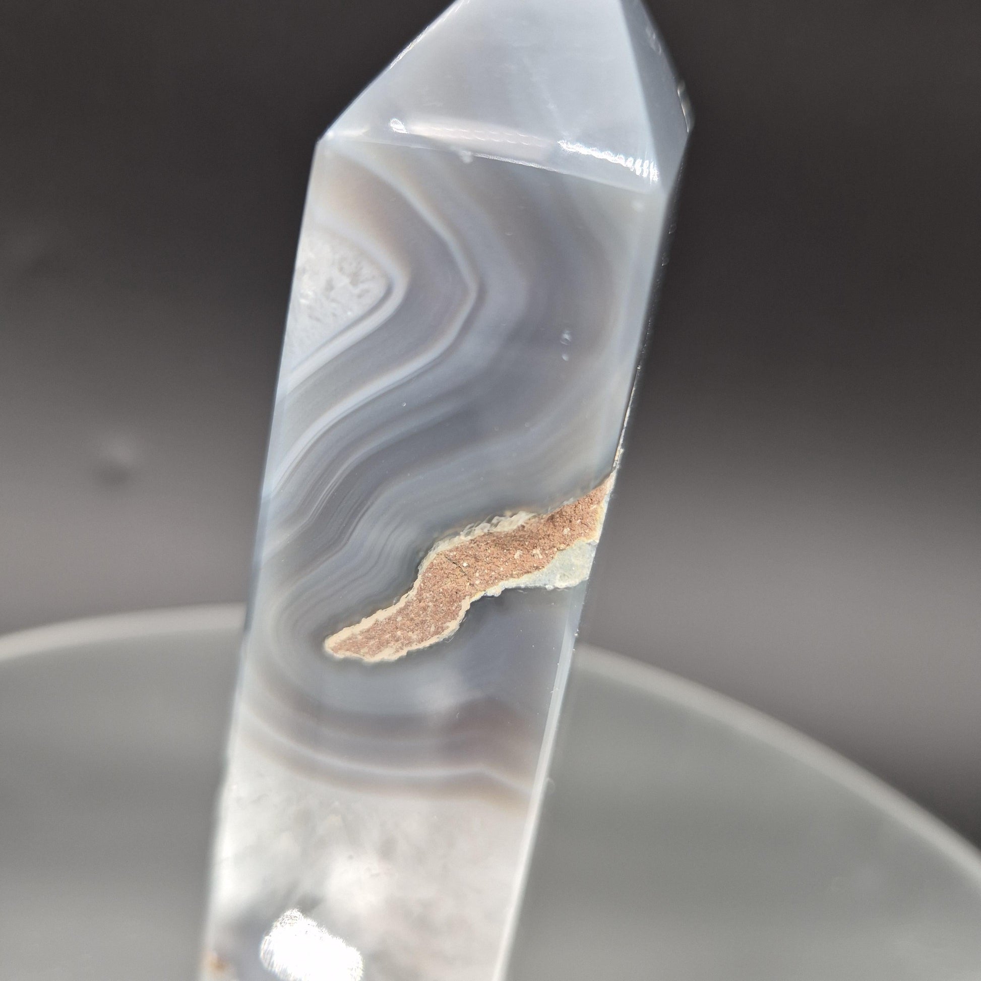 AAA+ Perfect Druzy Quartz Blue Banded Agate Obelisk Tower | Rare Baby Blue Eye Stalactite Formation | Brazil | 0.85 lbs Crystal Hoarder
