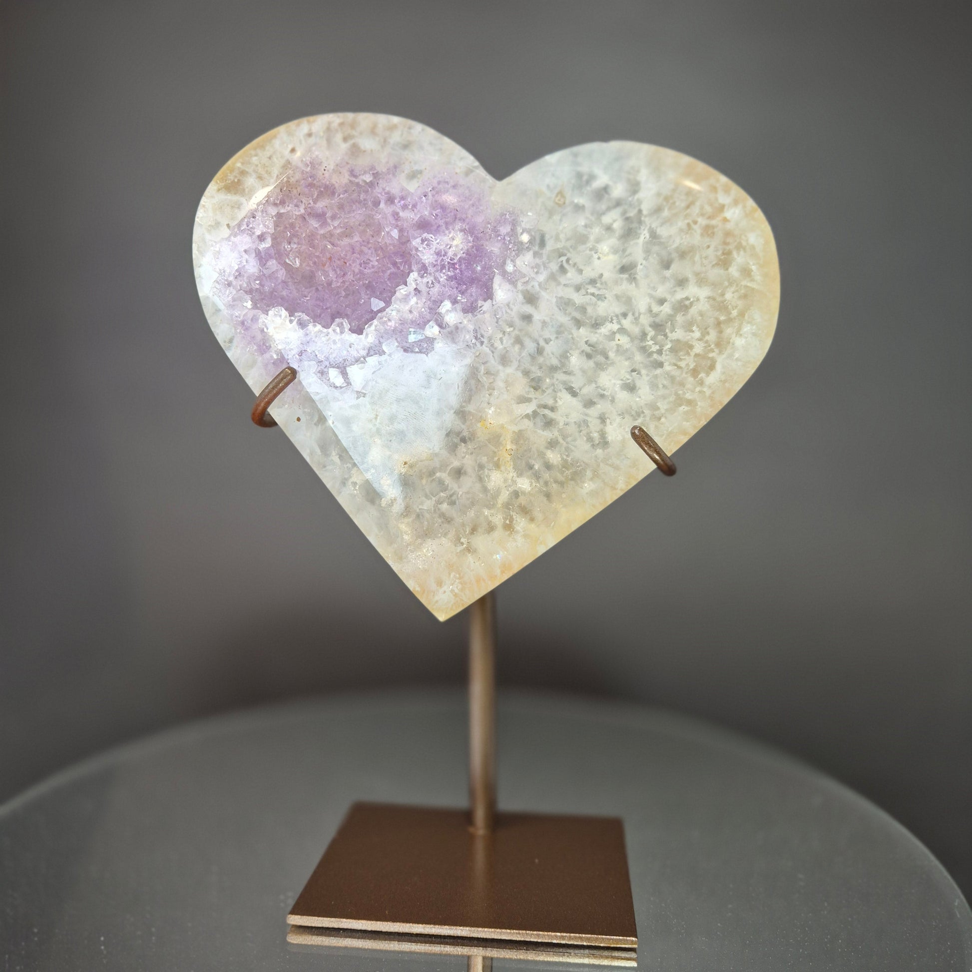 Druzy Amethyst with Agate Heart on Stand Crystal Hoarder