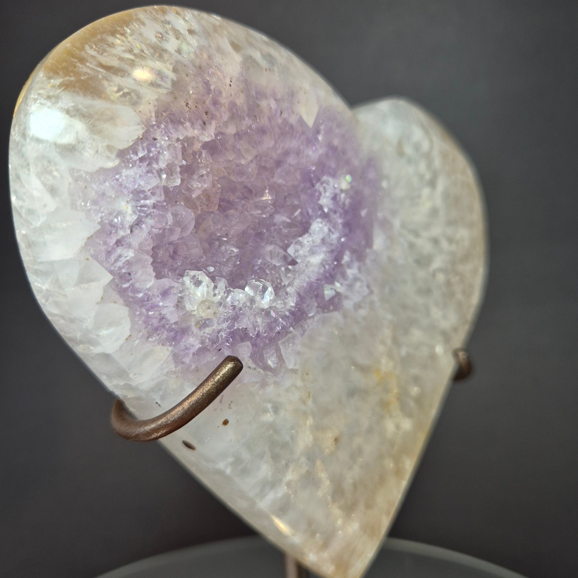 Druzy Amethyst with Agate Heart on Stand Crystal Hoarder