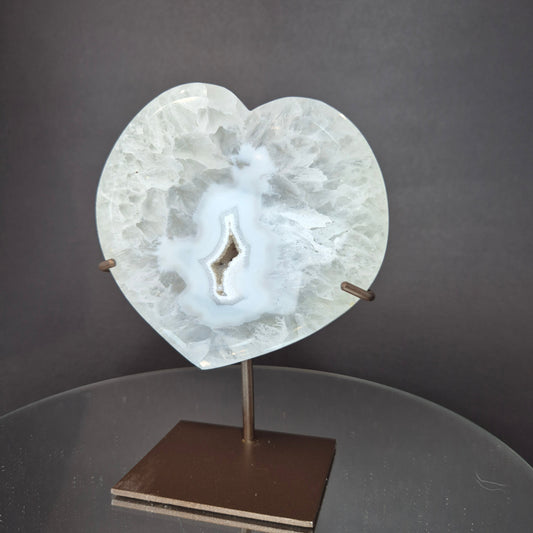 Blue Banded Agate Heart with Druzy Crystal Hoarder