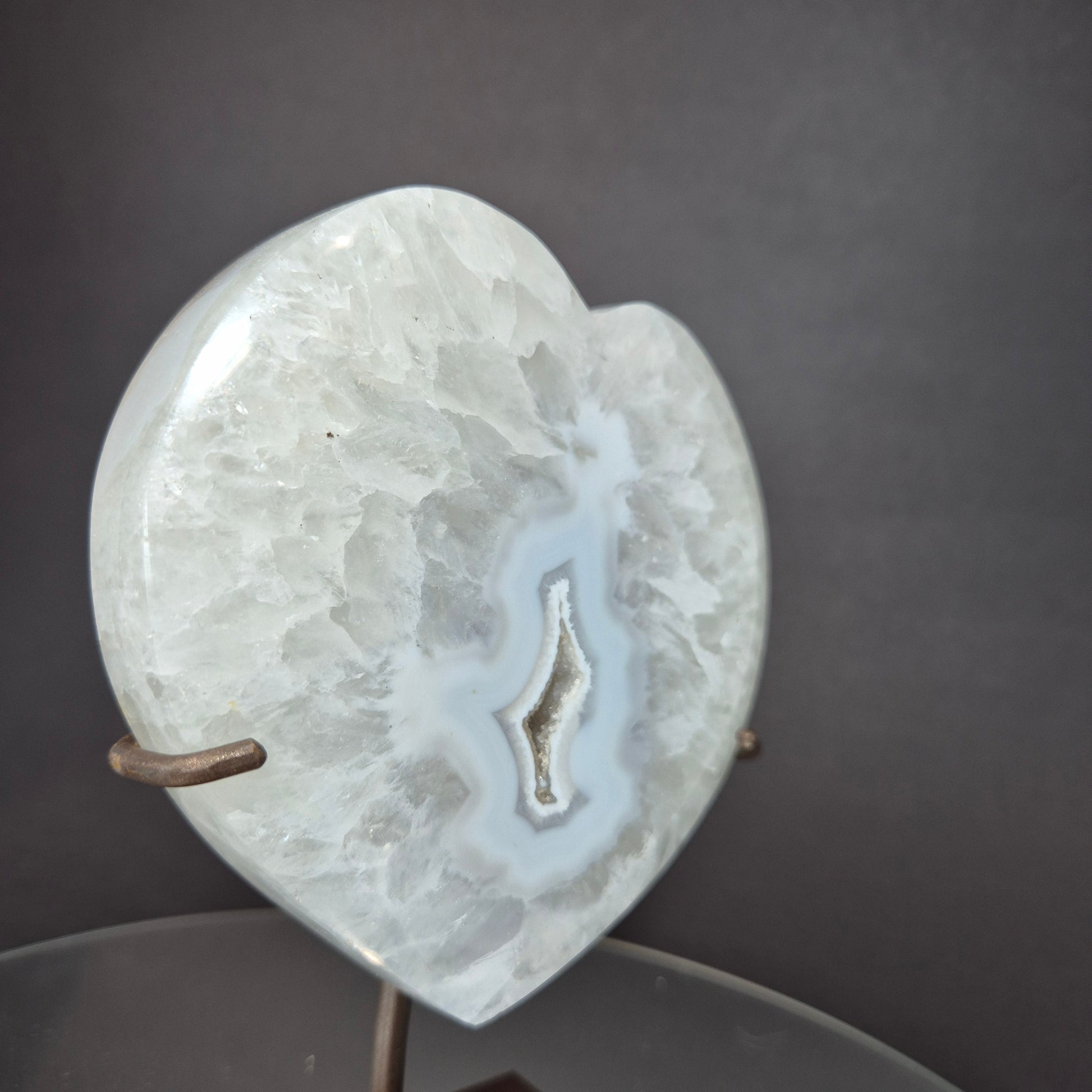 Blue Banded Agate Heart with Druzy Crystal Hoarder