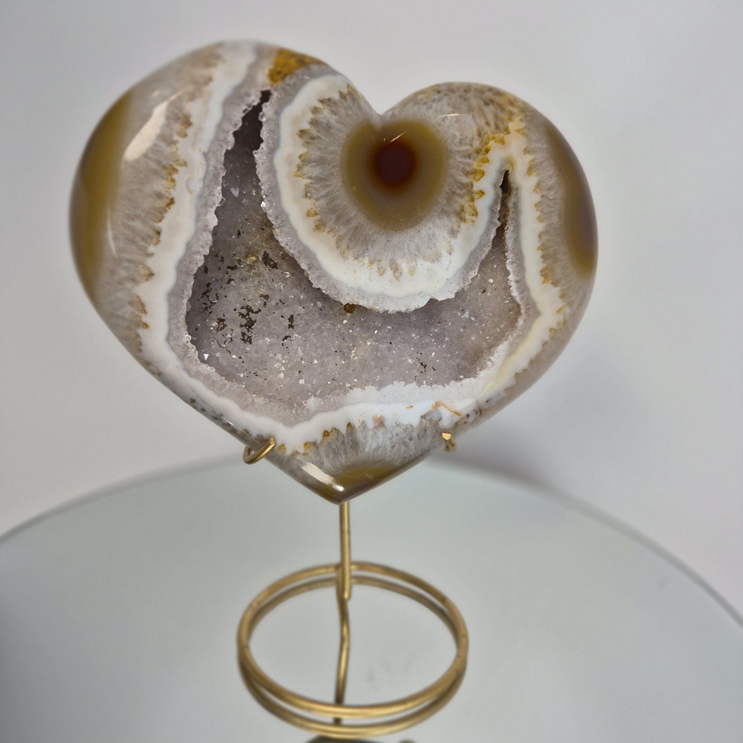 Druzy Lavender Amethyst Heart with Brown Agate - Super Rare Stalactite Eye Formation with Heamtite Crystal Hoarder