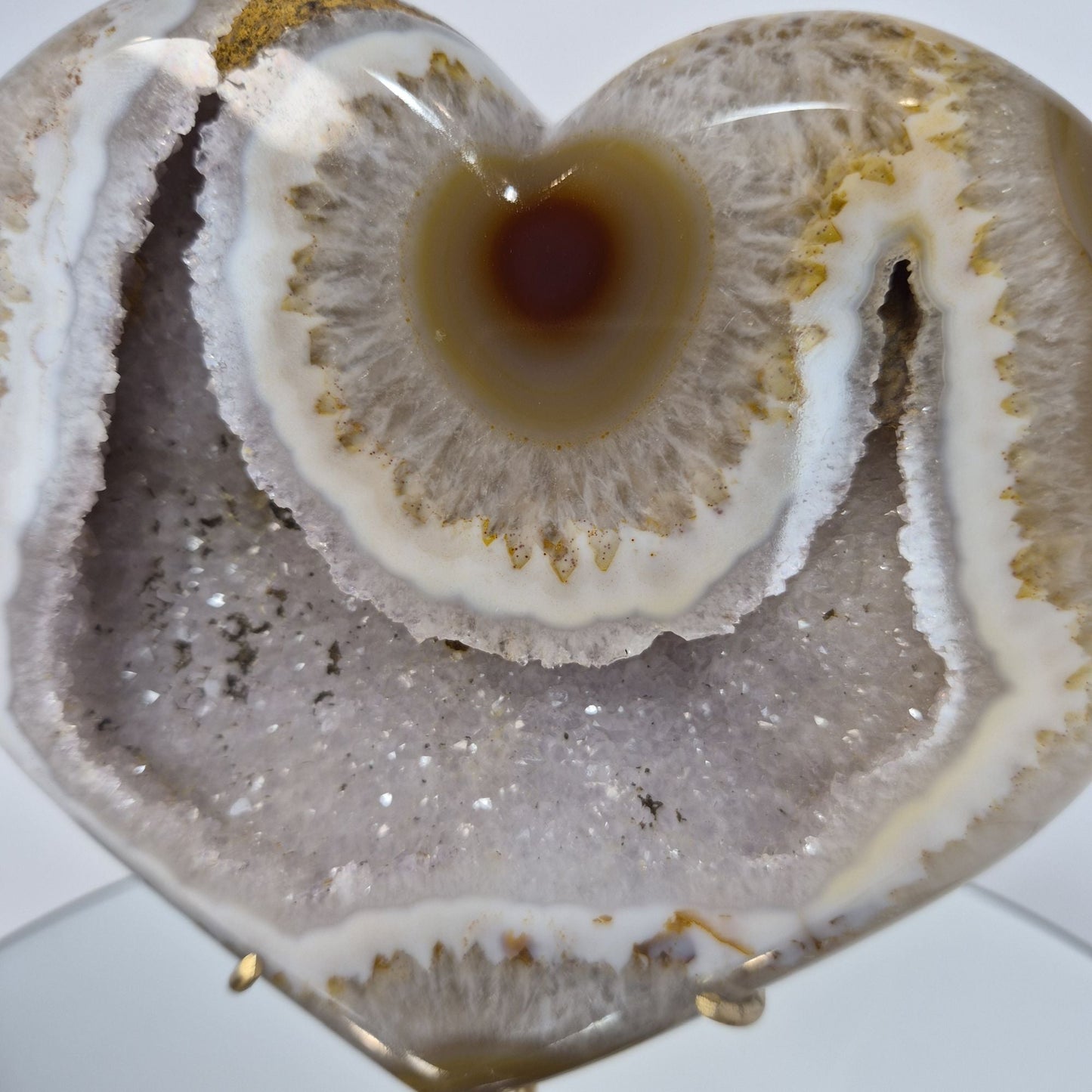 Druzy Lavender Amethyst Heart with Brown Agate - Super Rare Stalactite Eye Formation with Heamtite Crystal Hoarder