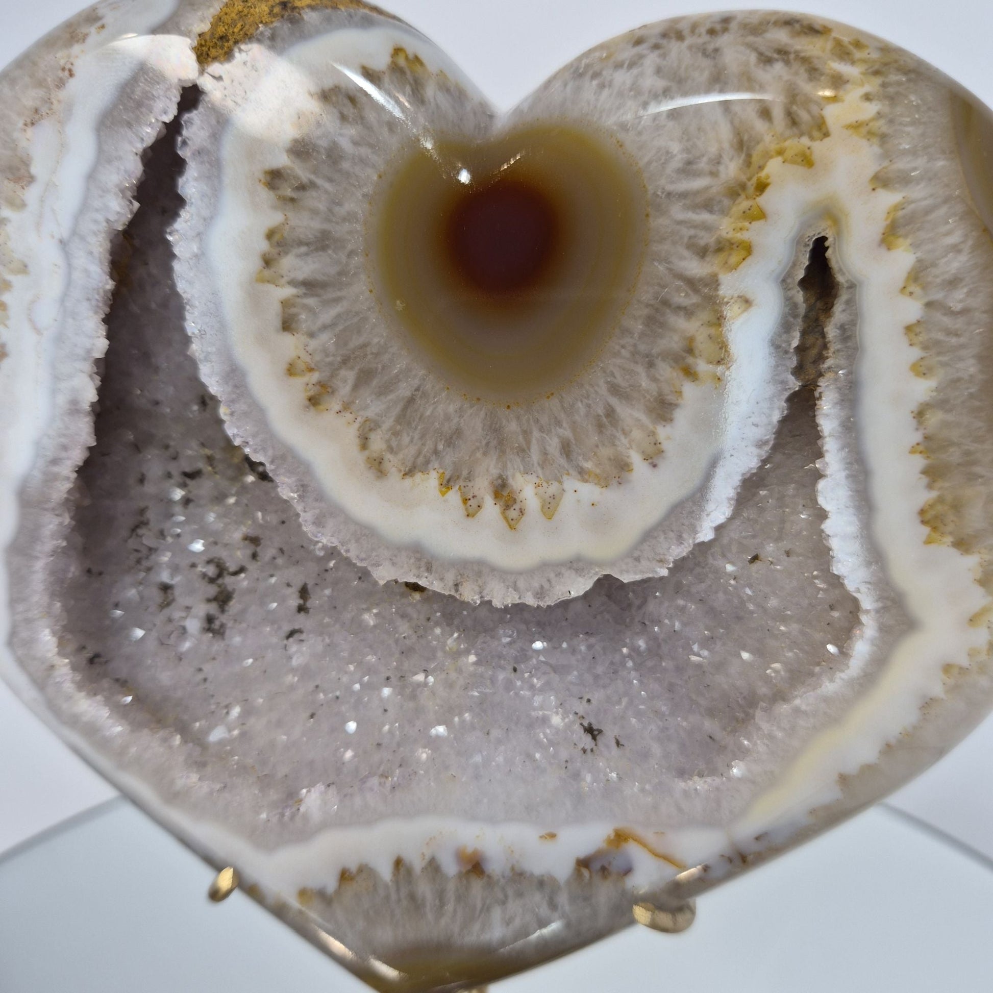 Druzy Lavender Amethyst Heart with Brown Agate - Super Rare Stalactite Eye Formation with Heamtite Crystal Hoarder