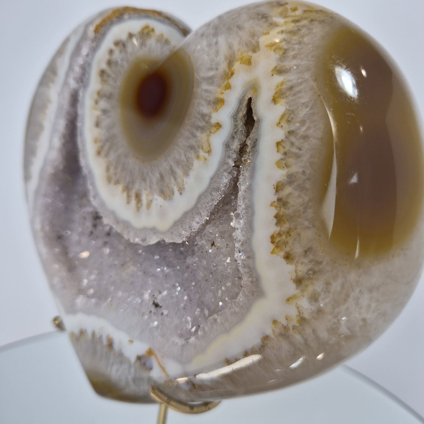 Druzy Lavender Amethyst Heart with Brown Agate - Super Rare Stalactite Eye Formation with Heamtite Crystal Hoarder