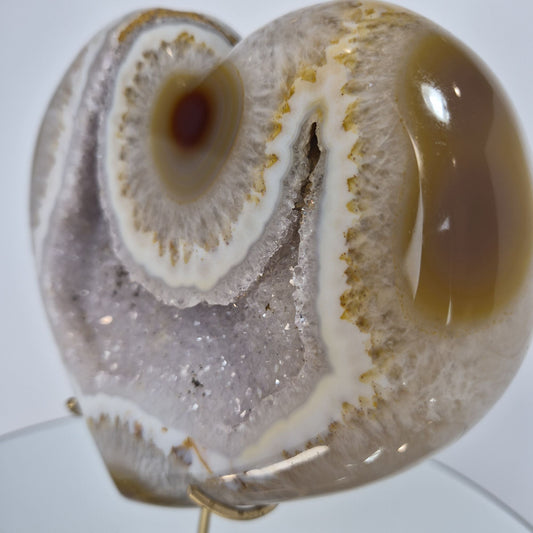 Druzy Lavender Amethyst Heart with Brown Agate - Super Rare Stalactite Eye Formation with Heamtite Crystal Hoarder