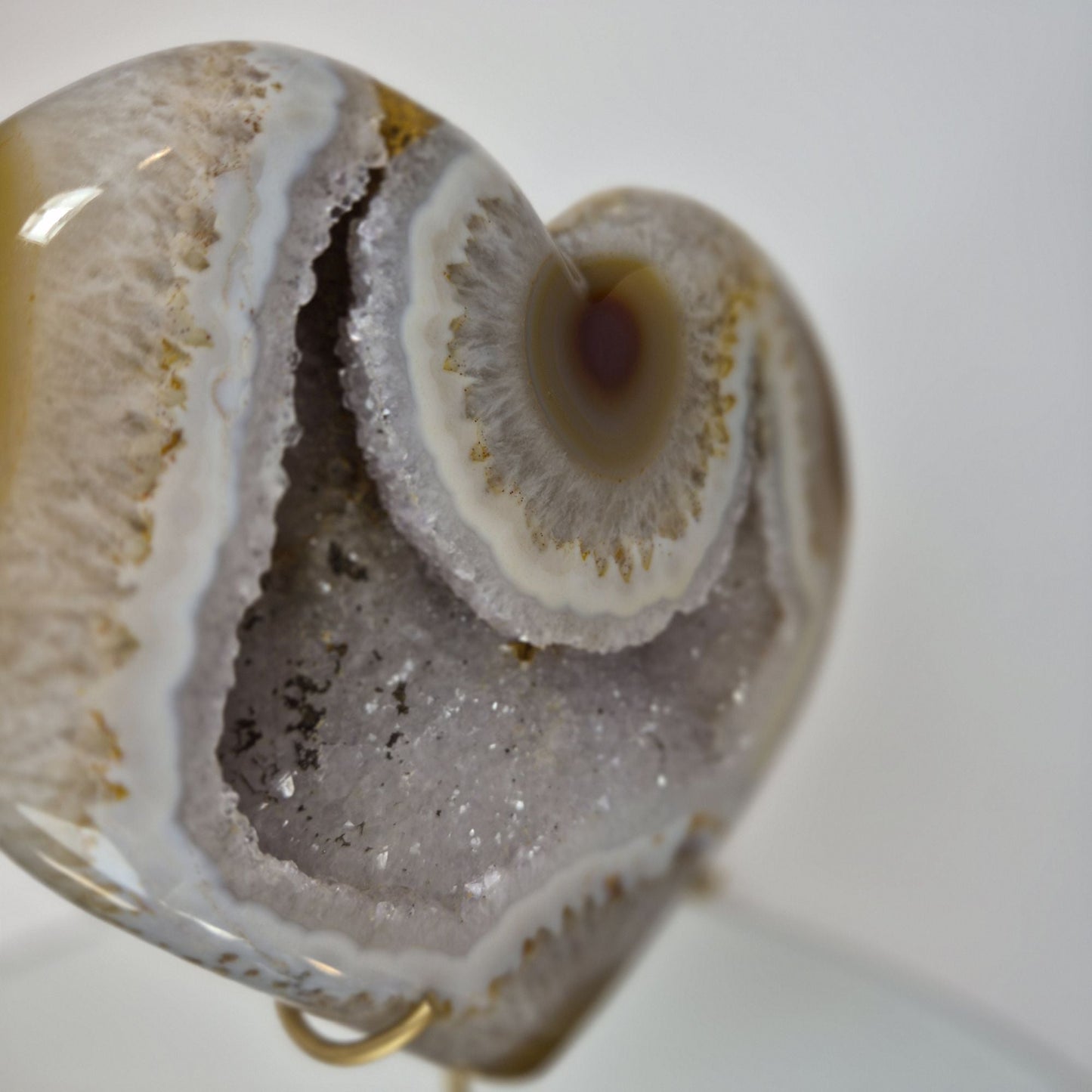 Druzy Lavender Amethyst Heart with Brown Agate - Super Rare Stalactite Eye Formation with Heamtite Crystal Hoarder