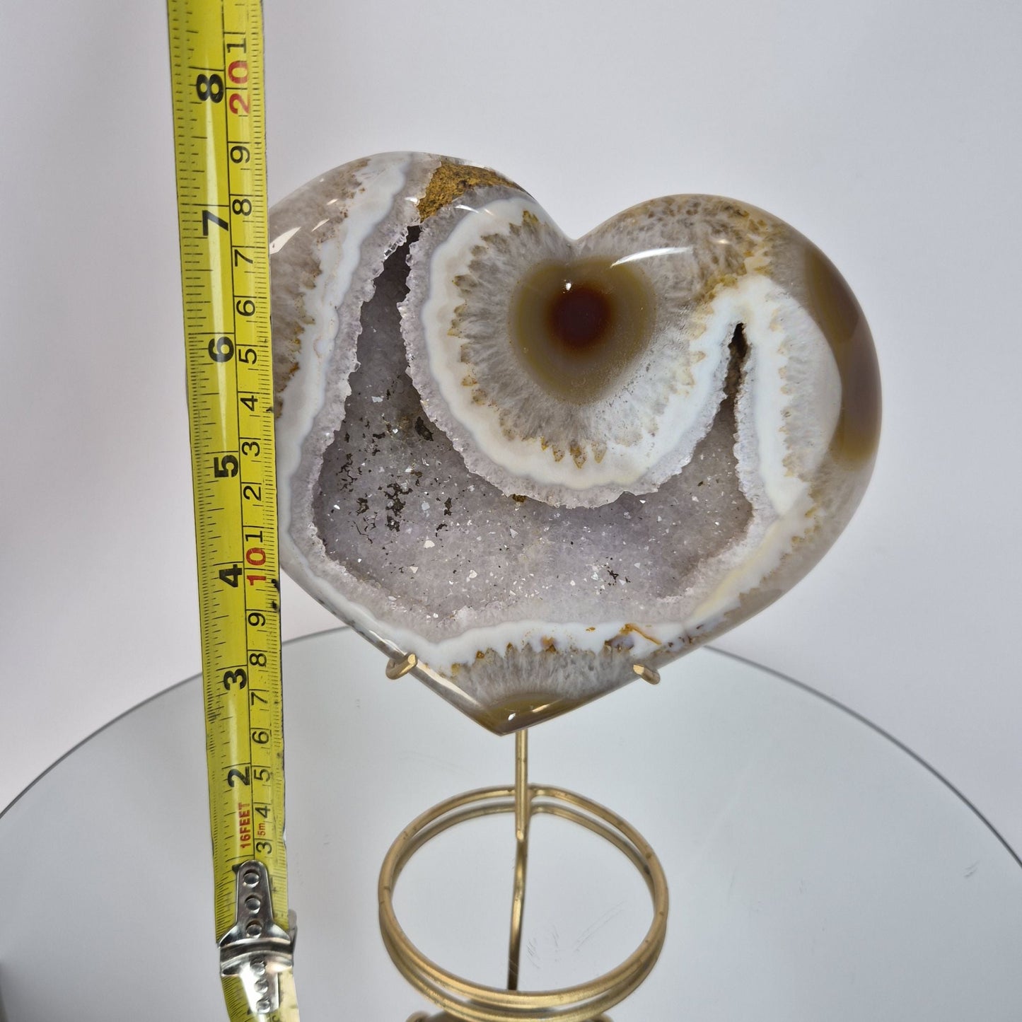 Druzy Lavender Amethyst Heart with Brown Agate - Super Rare Stalactite Eye Formation with Heamtite Crystal Hoarder