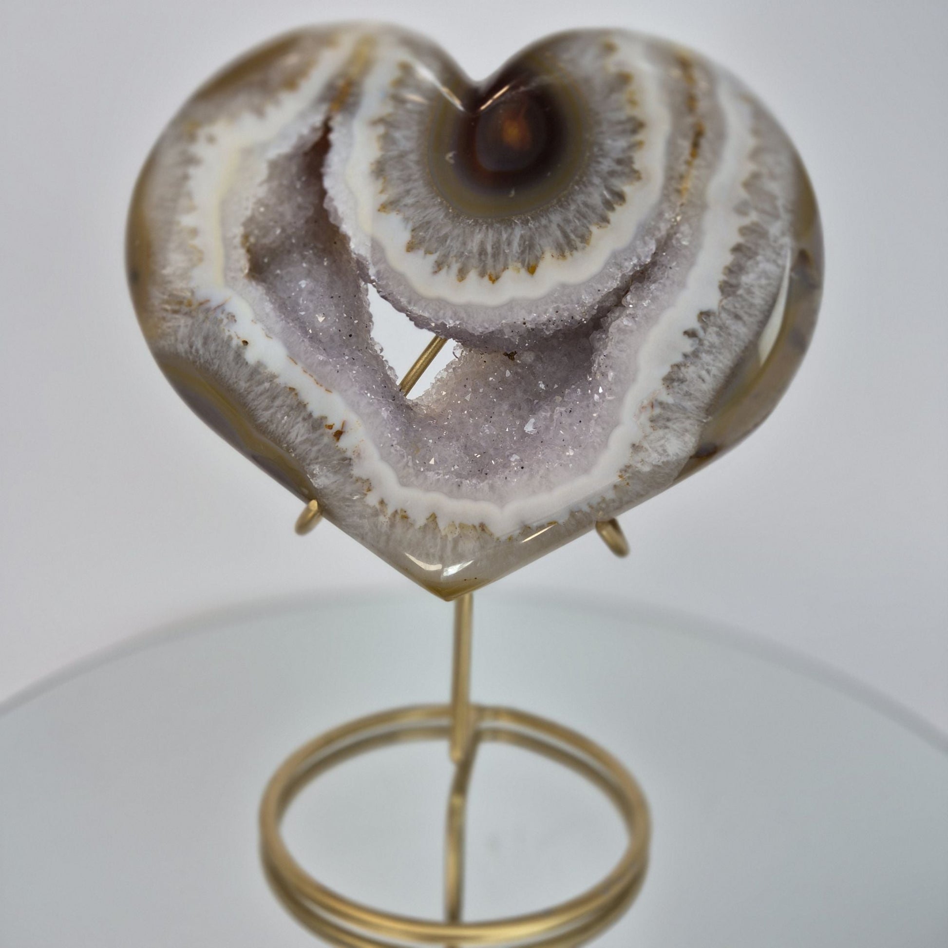 Druzy Lavender Amethyst Heart with Brown Agate - Super Rare Stalactite Eye Formation Crystal Hoarder