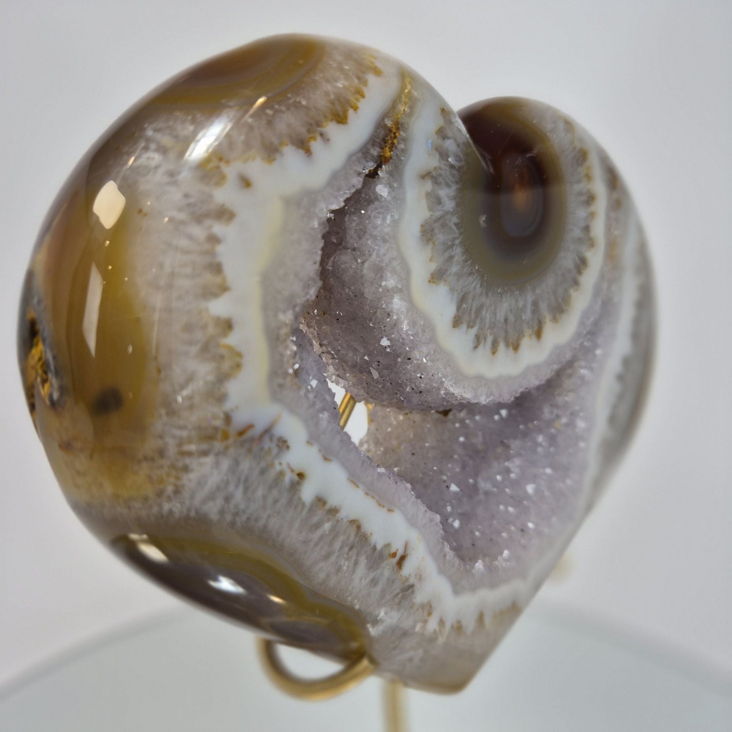 Druzy Lavender Amethyst Heart with Brown Agate - Super Rare Stalactite Eye Formation Crystal Hoarder