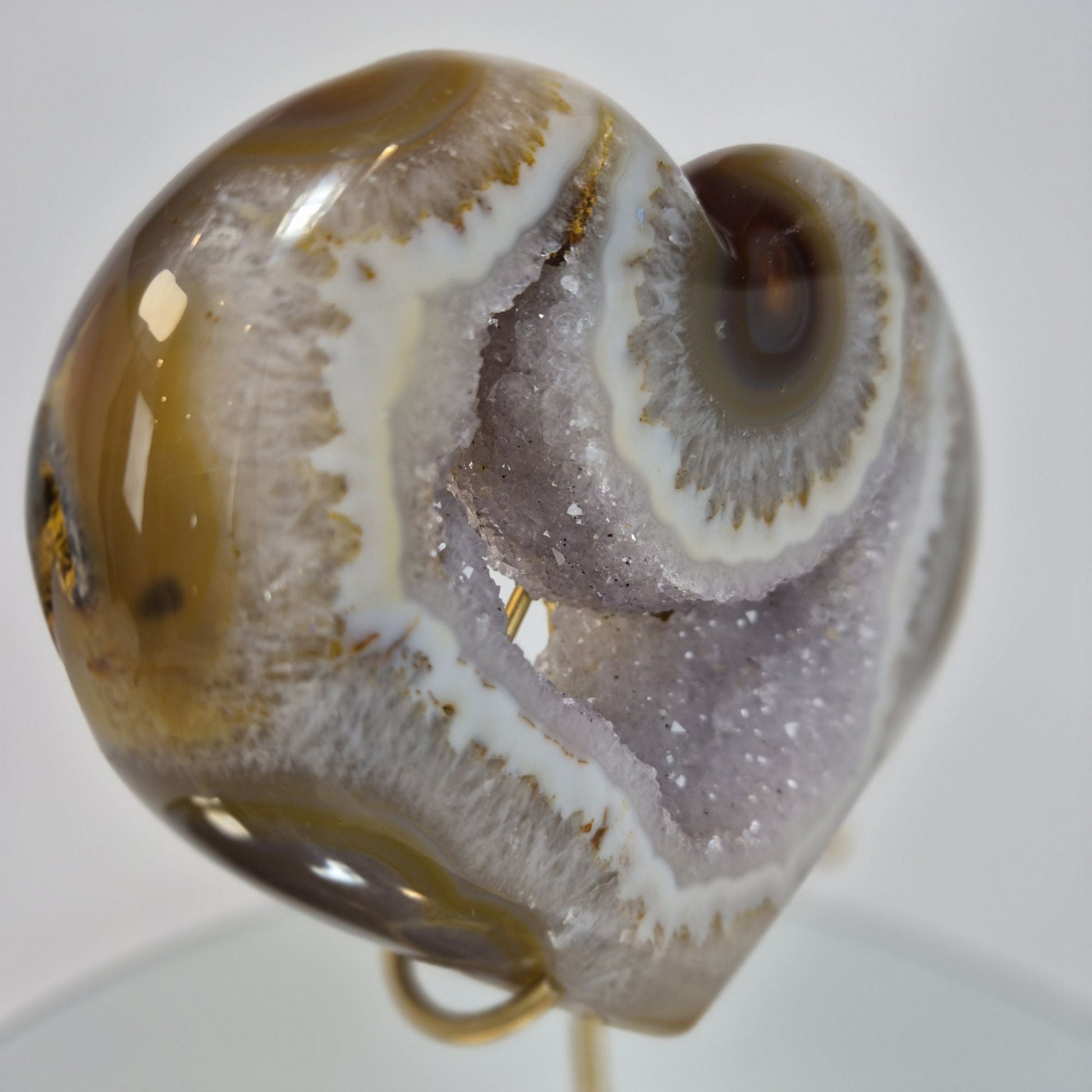 Druzy Lavender Amethyst Heart with Brown Agate - Super Rare Stalactite Eye Formation Crystal Hoarder