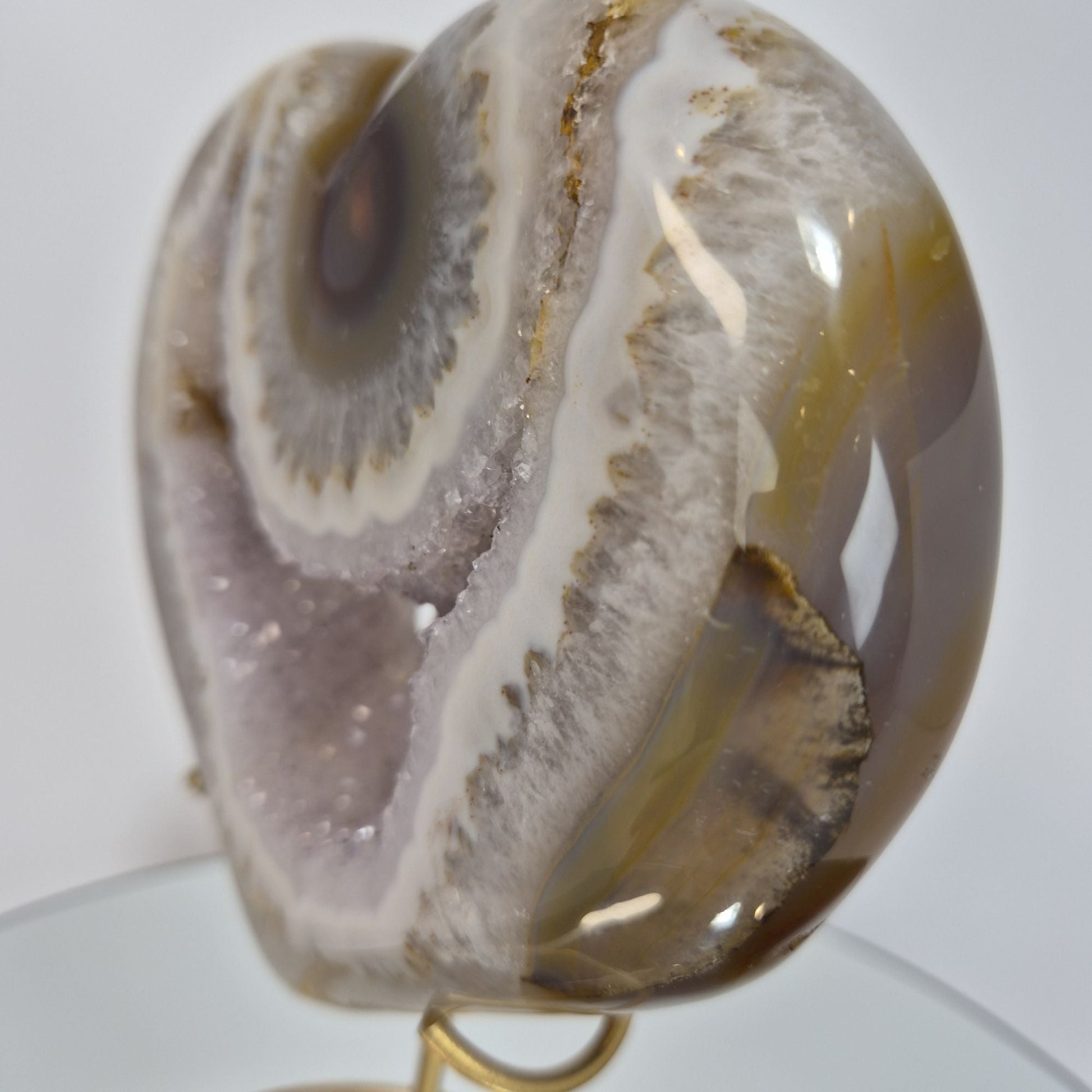 Druzy Lavender Amethyst Heart with Brown Agate - Super Rare Stalactite Eye Formation Crystal Hoarder
