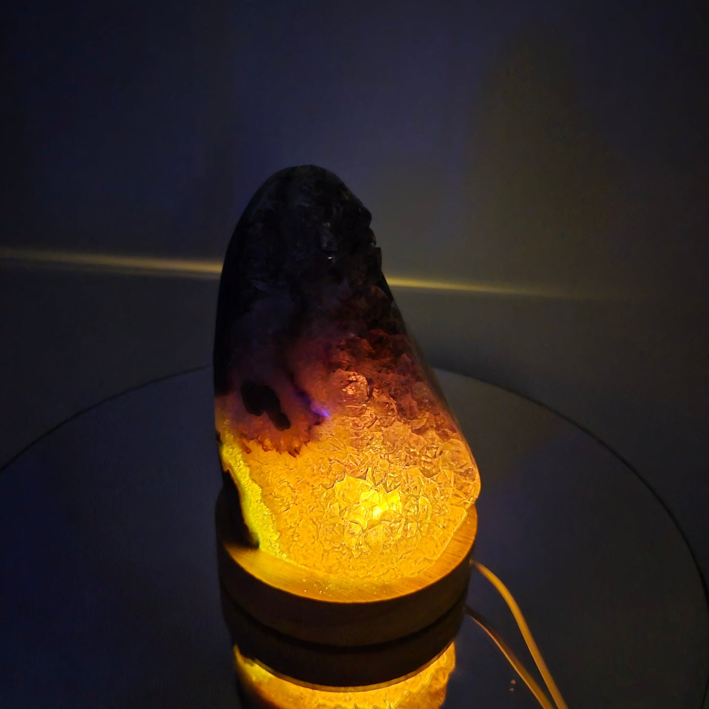 AAA+ Uruguay Amethyst Cut Base with Stalactite Eye (Amethyst Flower) - Backlit Both Sides & Bottom, Collector Display Specimen Crystal Hoarder