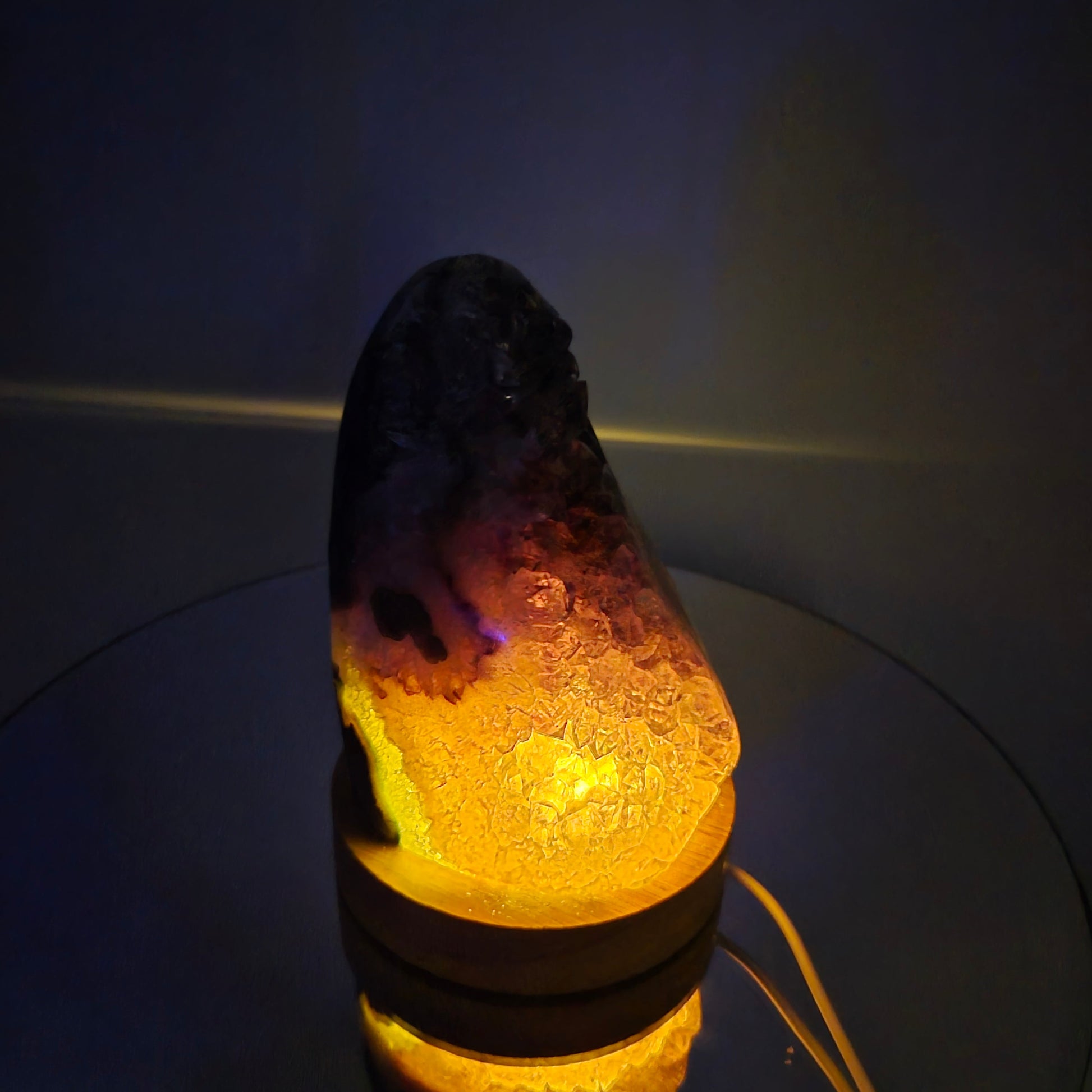 AAA+ Uruguay Amethyst Cut Base with Stalactite Eye (Amethyst Flower) - Backlit Both Sides & Bottom, Collector Display Specimen Crystal Hoarder