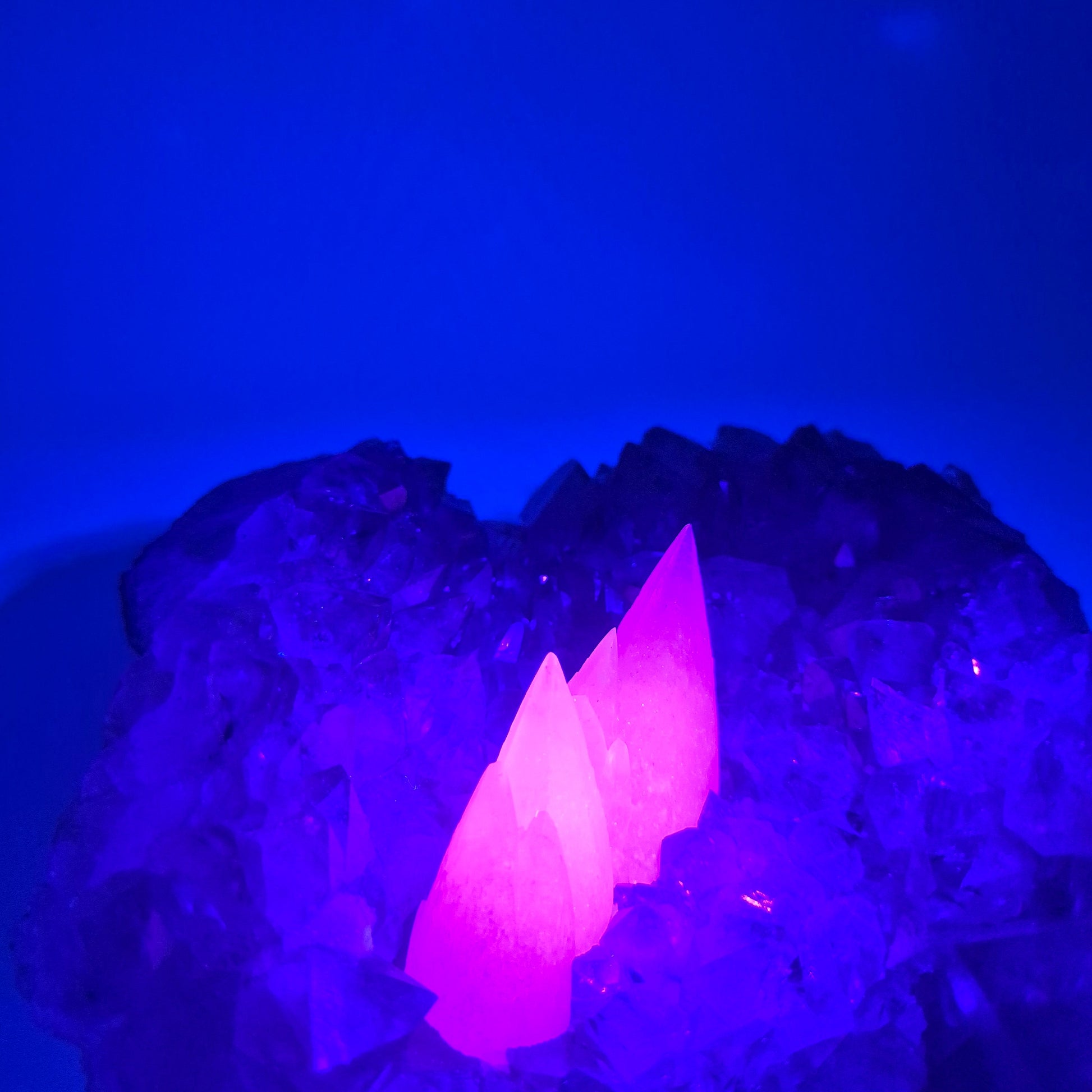 Super Rare White Mountain Calcite Points on Amethyst Cluster with Sugar Calcite Crystal Hoarder