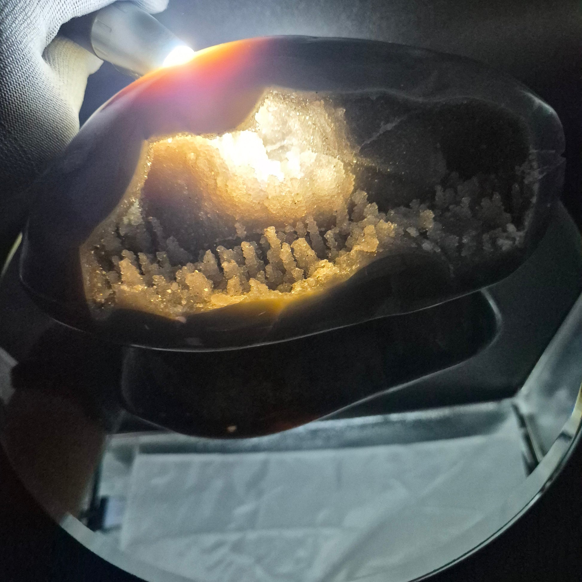 AAA+ Statement Amethyst Druzy Quartz Stalactite Formation in Blue Agate - Fully Polished Backlit Display, Uruguay 6.64 lbs, 9 x 4.5in Crystal Hoarder