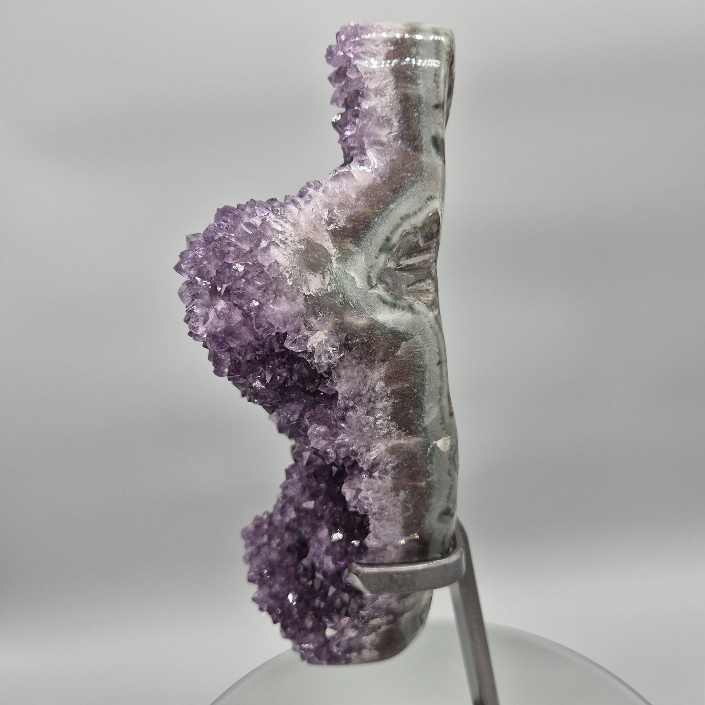 AAA+ Druzy Amethyst with Stalactite Eye on Stand - Uruguay Amethyst Specimen - 15in Tall Crystal Display - 9.375 lbs Crystal Hoarder