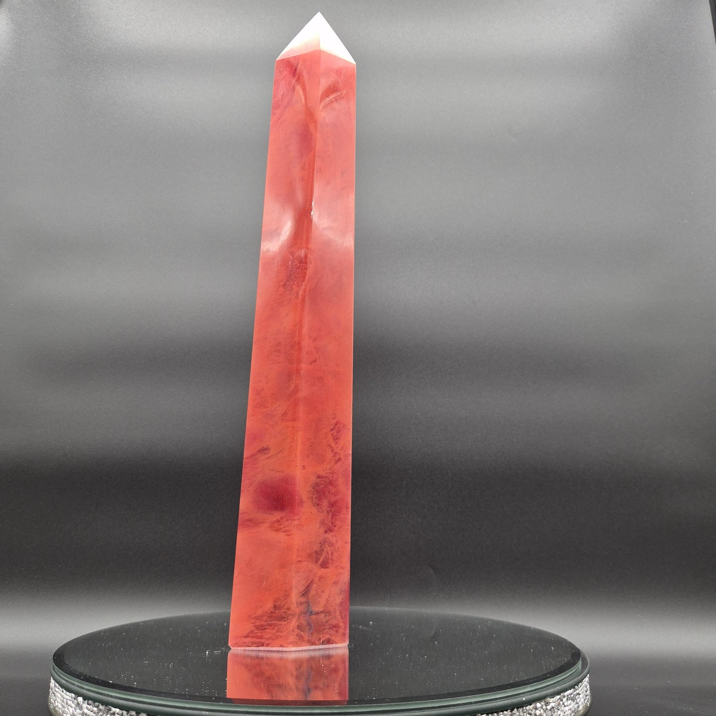Huge Red Quartz Tower - Man Made Smelted Quartz - 6.11 lbs - 17.5in x 3in - Polished Crystal Point Statement Piece Crystal Hoarder