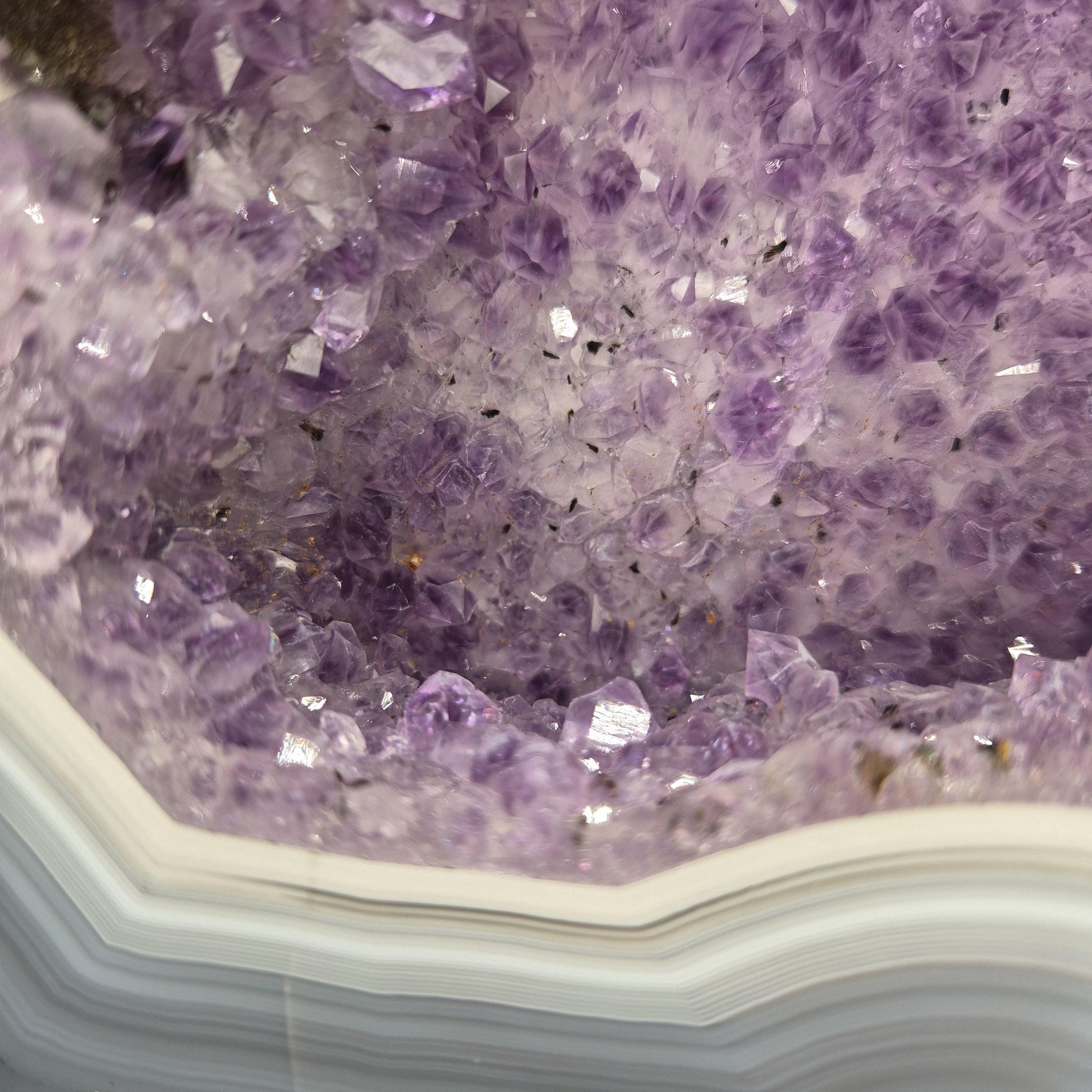 AAA+ Fully Polished Blue Banded Agate & Dark Amethyst Cathedral | Brazil Amethyst Geode | Collector Crystal Specimen Crystal Hoarder