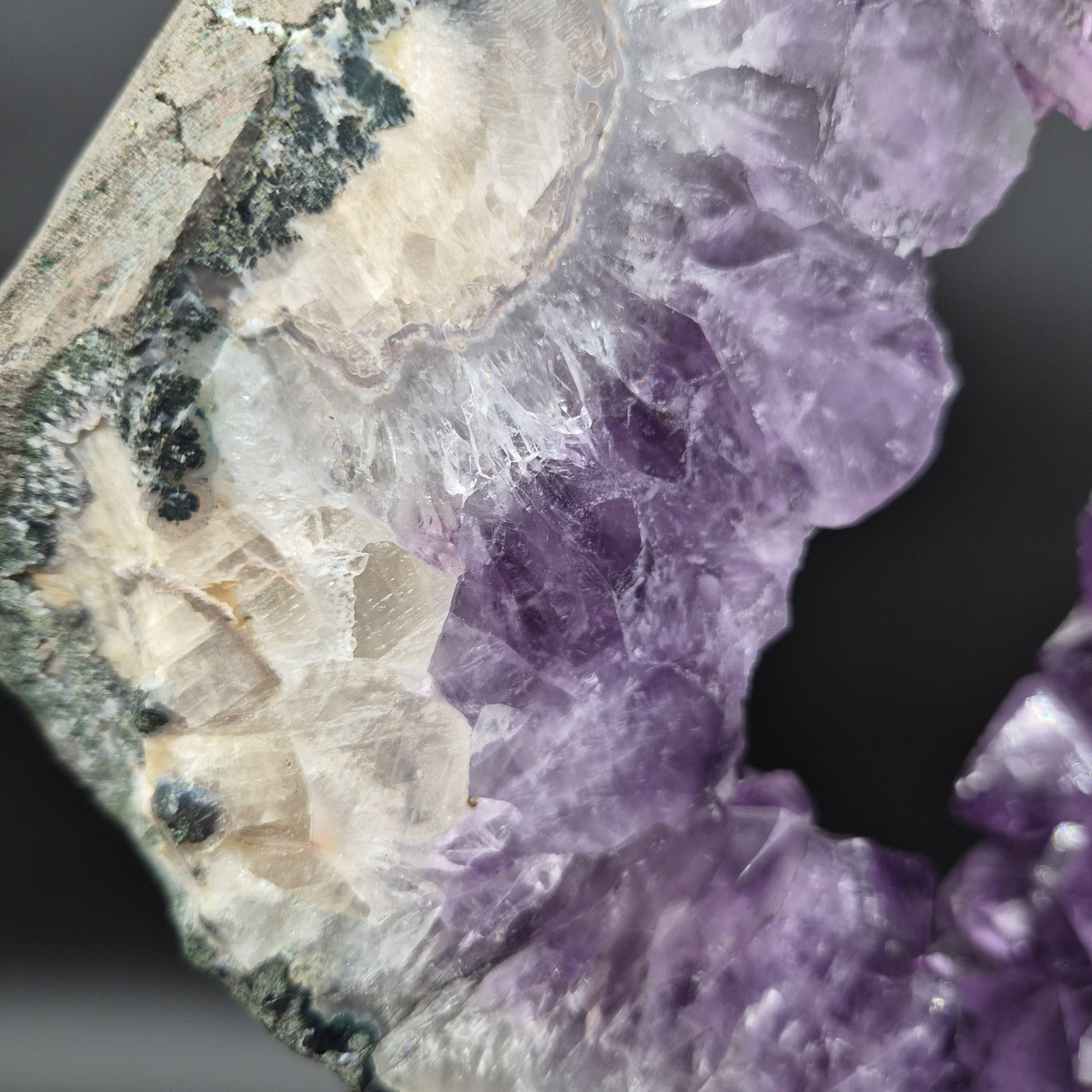 AAA+ Amethyst with UV Reactive Calcite Portal on Stand Brazil 13.17 lbs 17x12x1.5 Statement Crystal Display Crystal Hoarder