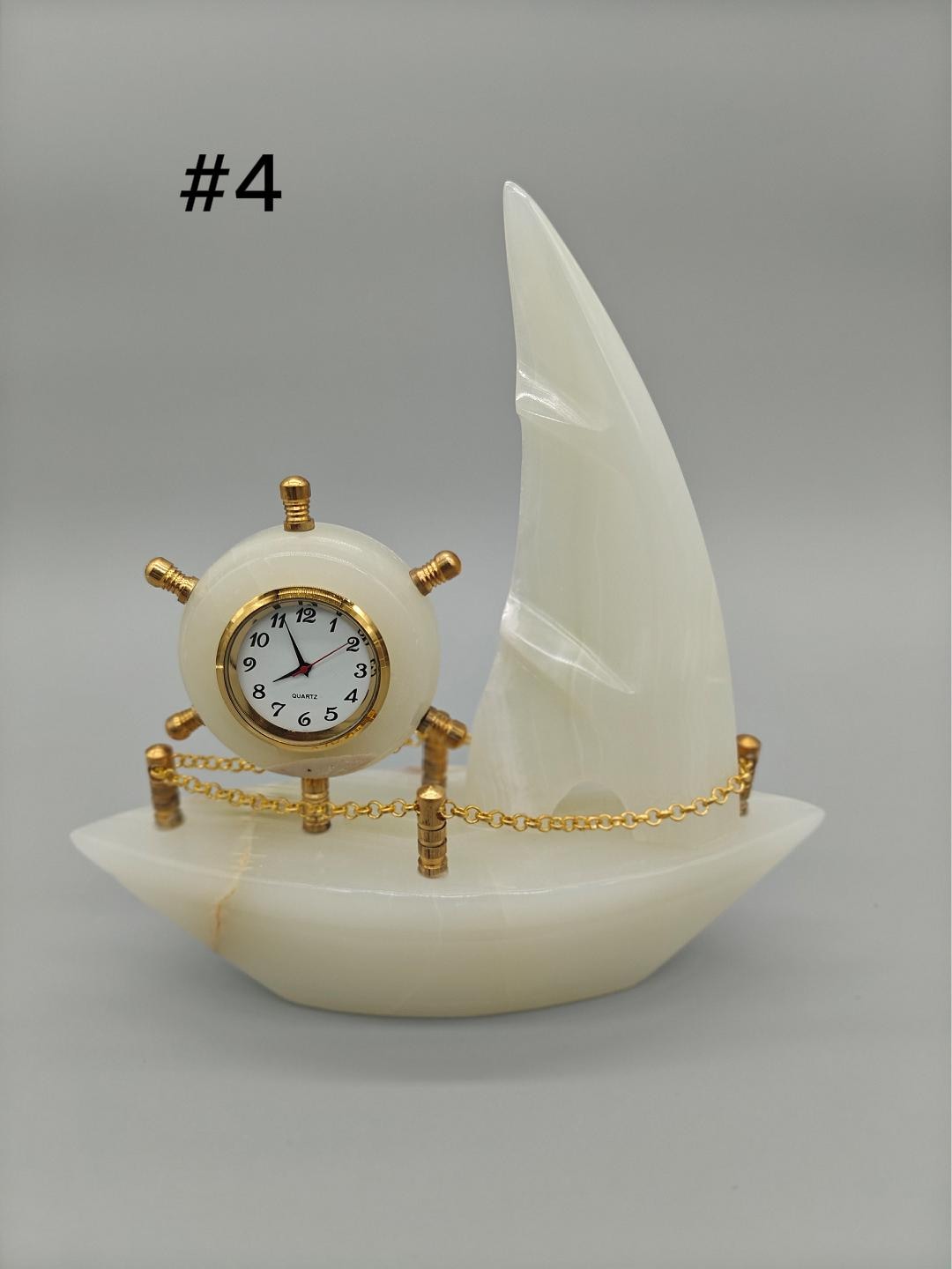 Onyx Sailboat Clock - Nautical Desk Decor, Luxury Crystal Timepiece with Optional light up base Crystal Hoarder