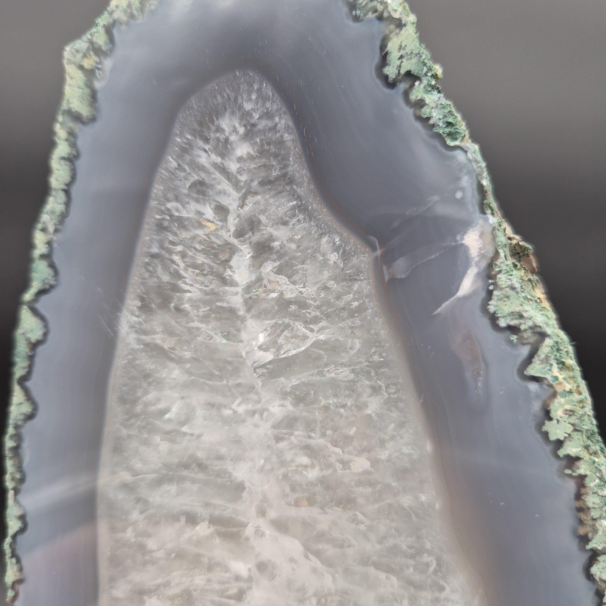 Quartz with Rainbow Inclusions and Blue Banded Agate Cut Base Brazil 7.85 lb 9x6x2.5 Crystal Display Specimen Crystal Hoarder