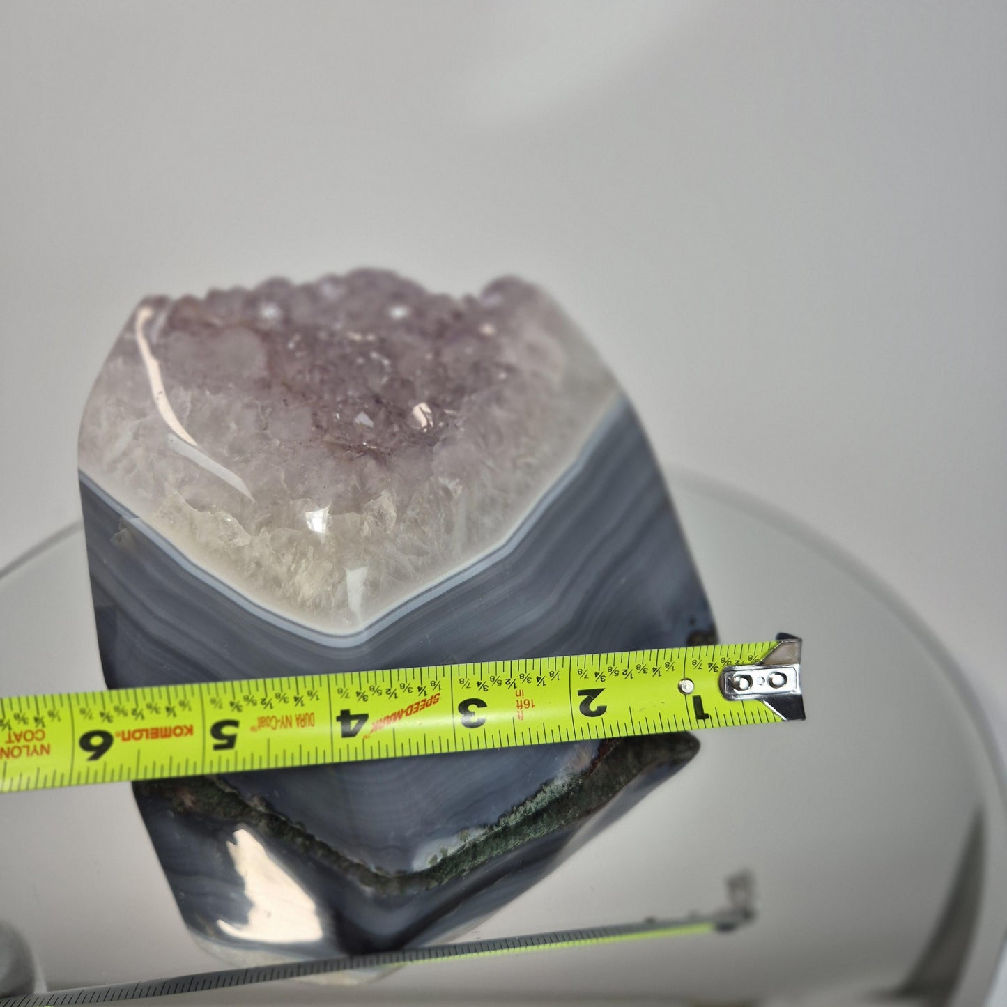 Blue Banded Agate with Amethyst Freeform - 4.595 lbs Brazilian Crystal - Large Statement Display Stone - One of a Kind Collector Specimen Crystal Hoarder