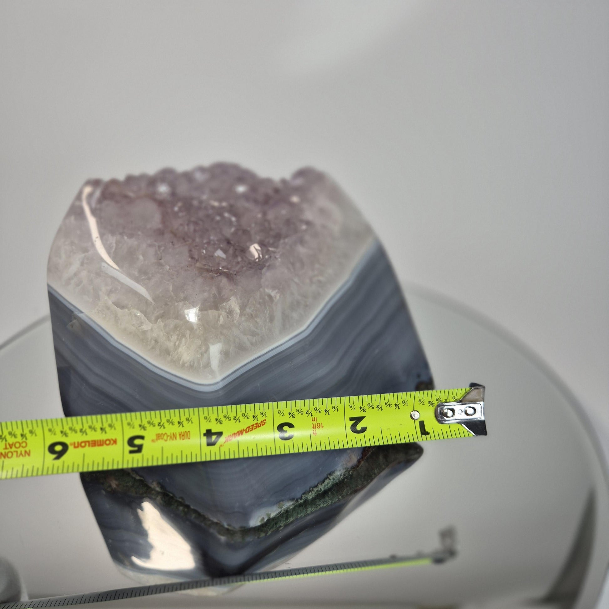 Blue Banded Agate with Amethyst Freeform - 4.595 lbs Brazilian Crystal - Large Statement Display Stone - One of a Kind Collector Specimen Crystal Hoarder