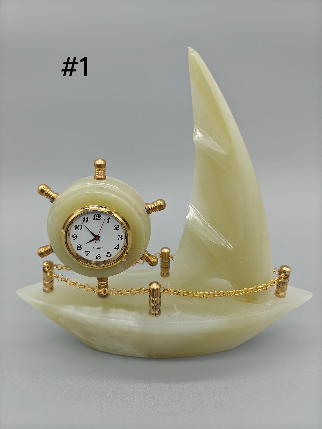 Onyx Sailboat Clock - Nautical Desk Decor, Luxury Crystal Timepiece with Optional light up base Crystal Hoarder