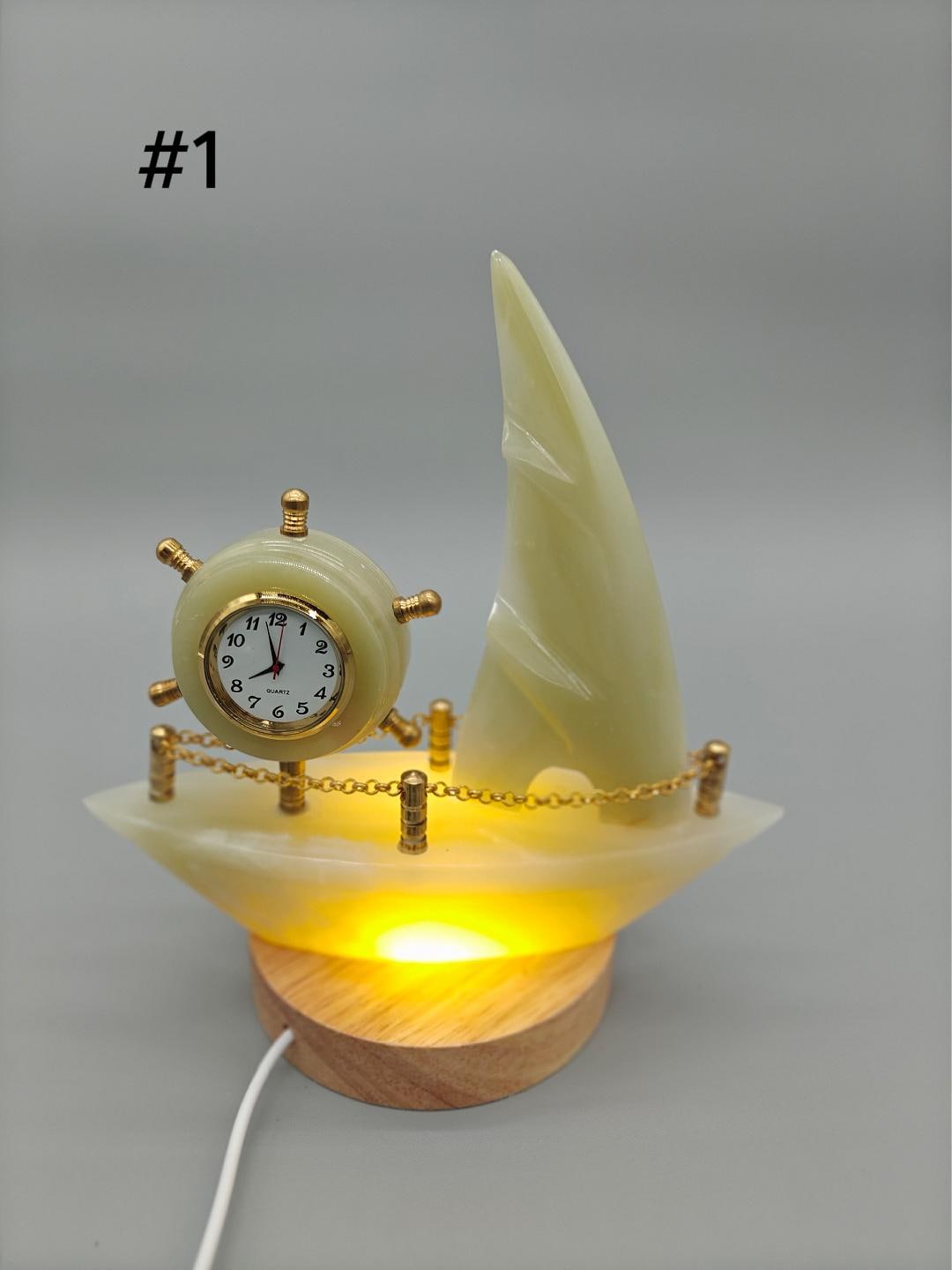 Onyx Sailboat Clock - Nautical Desk Decor, Luxury Crystal Timepiece with Optional light up base Crystal Hoarder
