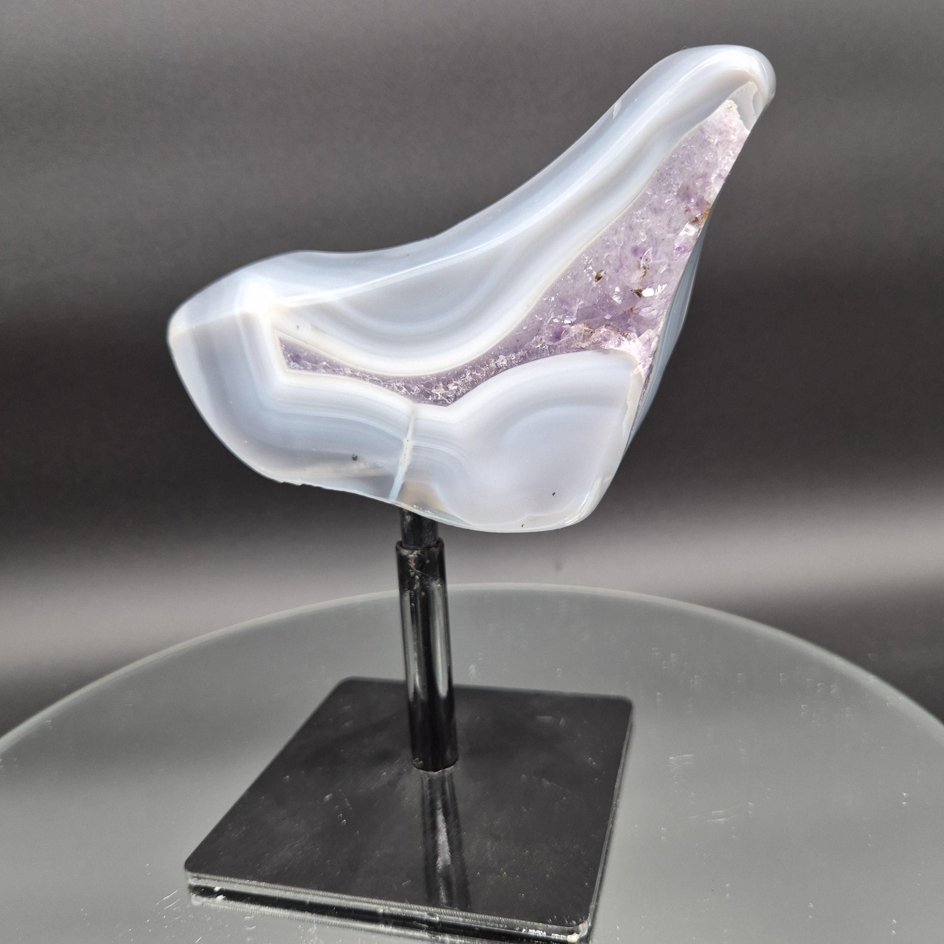 Fully Polished Amethyst with Blue Banded Agate Freeform Brazil 2.18 lbs 7x6x1.5 Crystal Display Crystal Hoarder