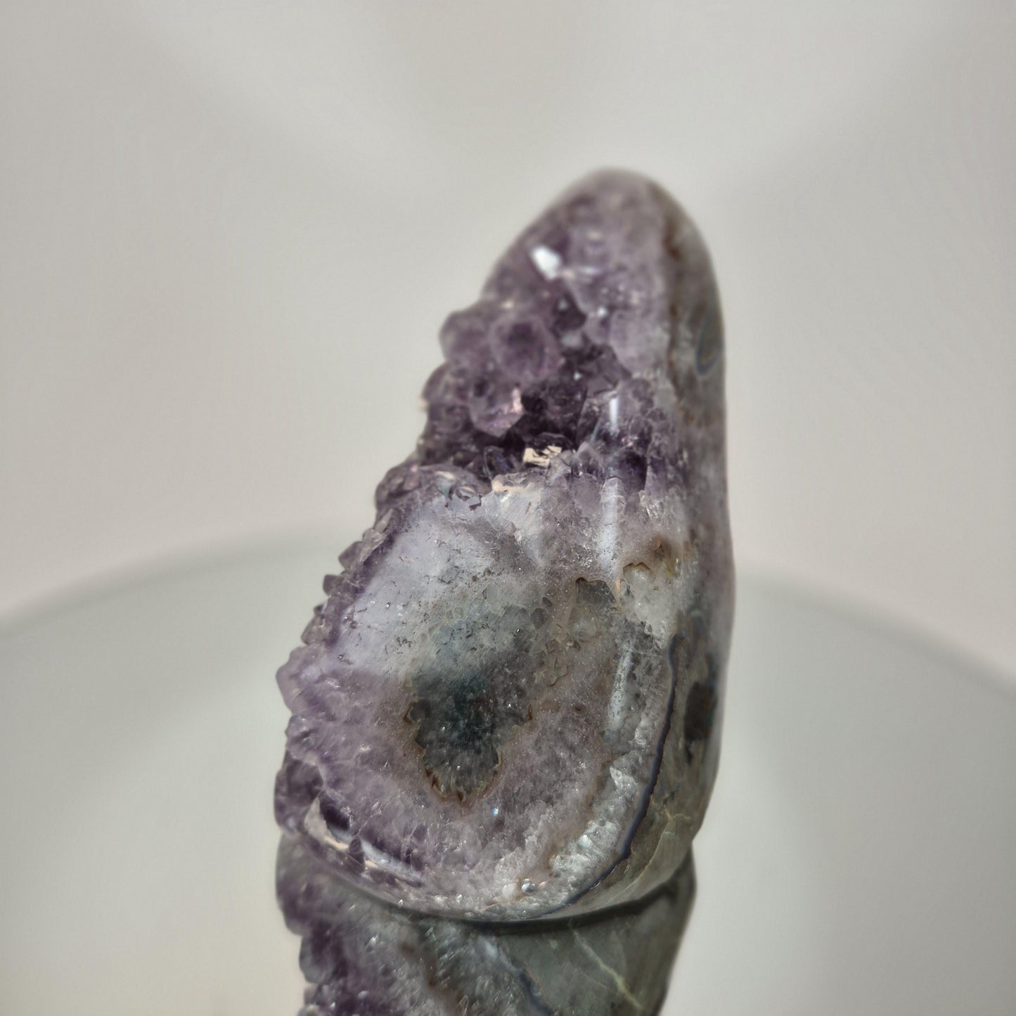 AAA+ Uruguay Amethyst Cut Base with Stalactite Eye (Amethyst Flower) - Backlit Both Sides & Bottom, Collector Display Specimen Crystal Hoarder