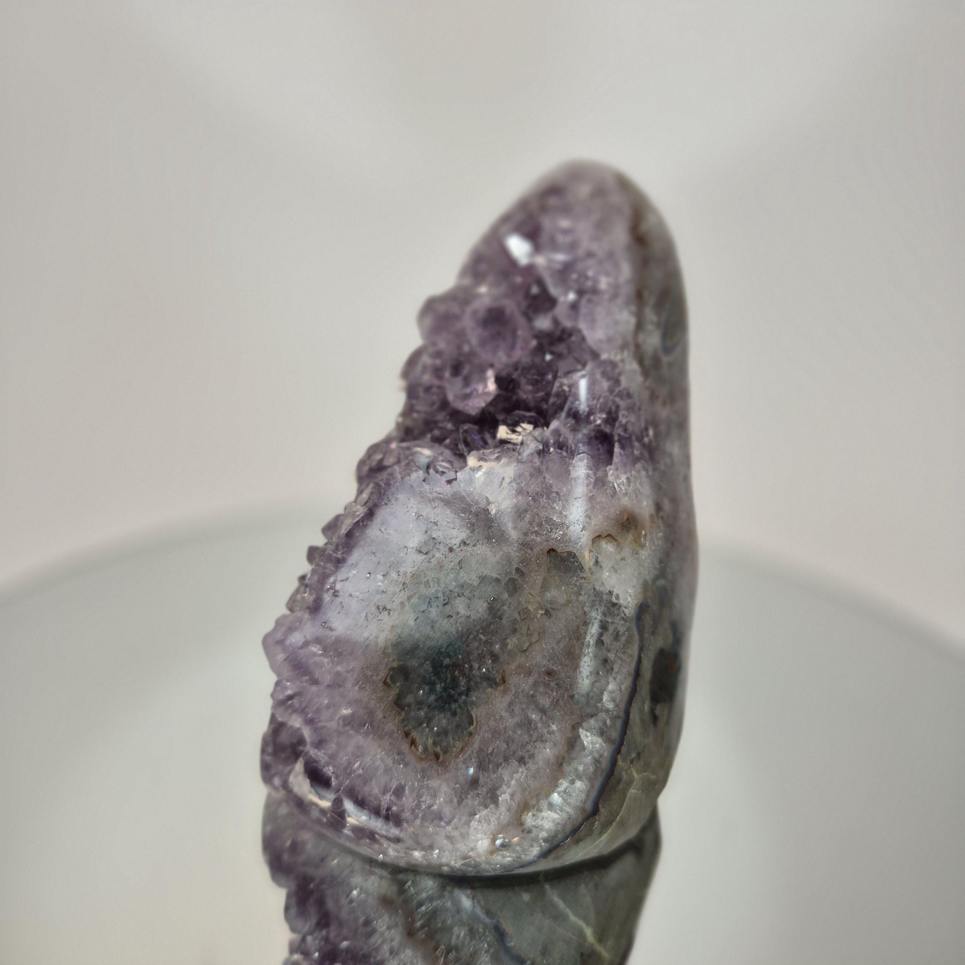 AAA+ Uruguay Amethyst Cut Base with Stalactite Eye (Amethyst Flower) - Backlit Both Sides & Bottom, Collector Display Specimen Crystal Hoarder