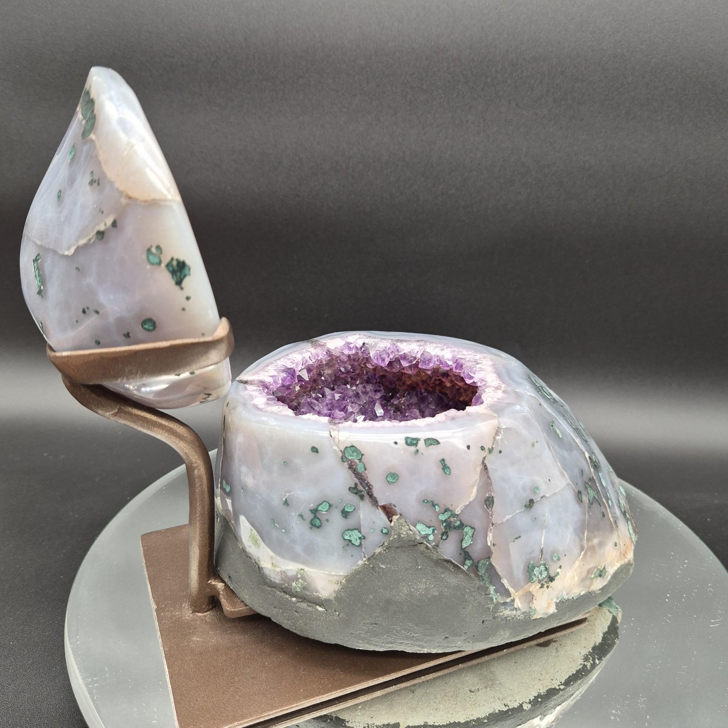 AAA Plus Amethyst Geode Jewelry Box Blue Banded Agate Decorative Crystal Display Piece 8.95 lb 8x7.5x6 Crystal Hoarder