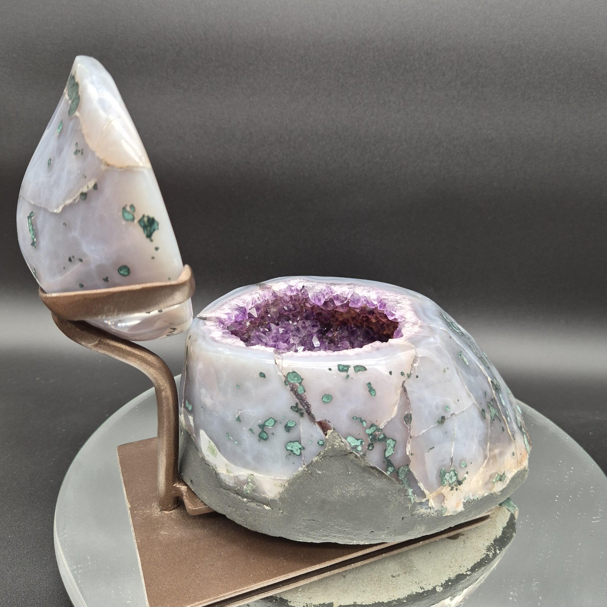 AAA Plus Amethyst Geode Jewelry Box Blue Banded Agate Decorative Crystal Display Piece 8.95 lb 8x7.5x6 Crystal Hoarder